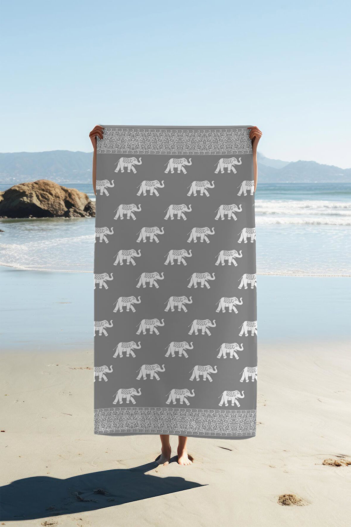 Dijital Baskı Plaj Deniz Havlusu Fil Desenli Peştamal HVL0111