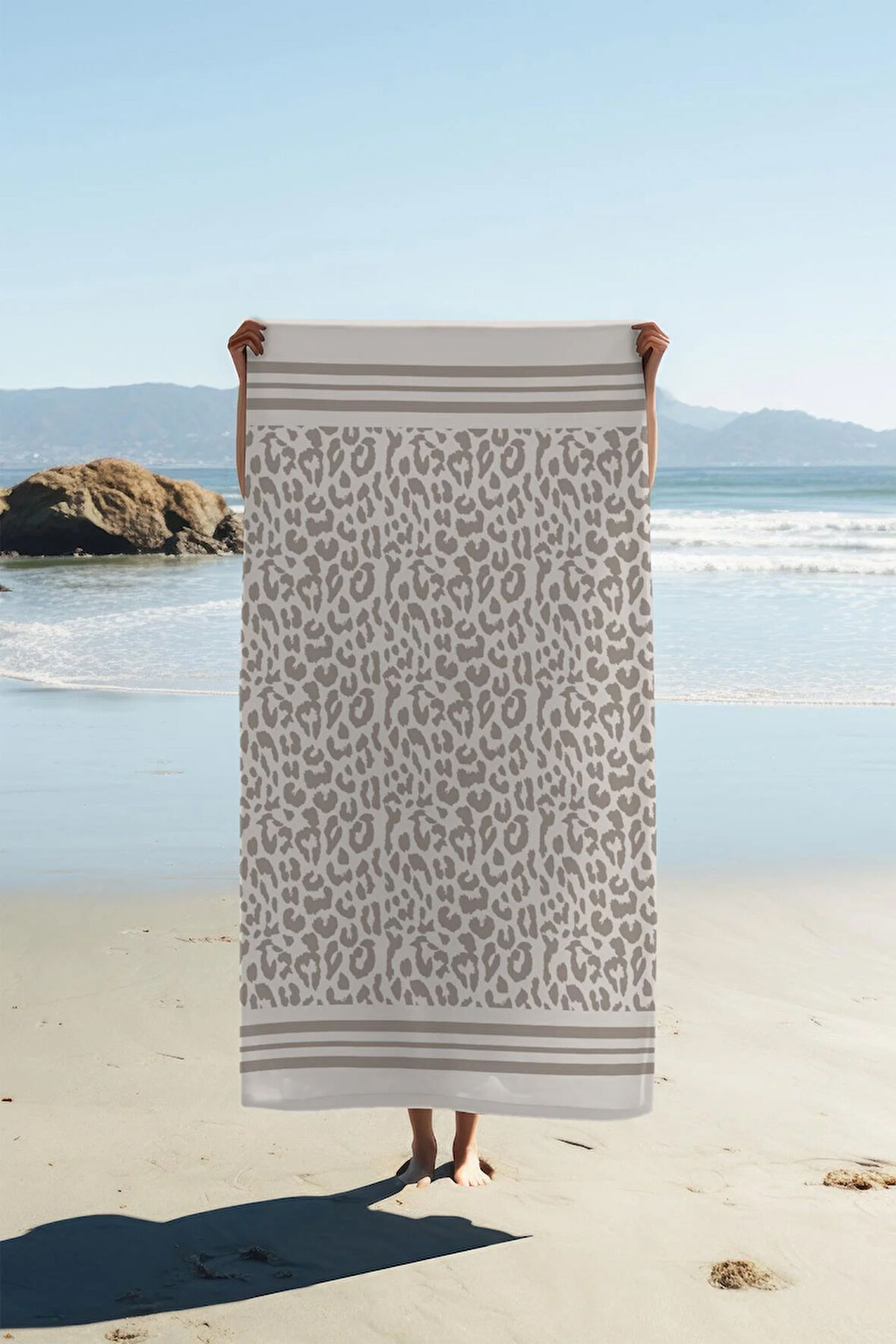 Dijital Baskı Plaj Deniz Havlusu Leoparlı Desen Peştamal HVL0112