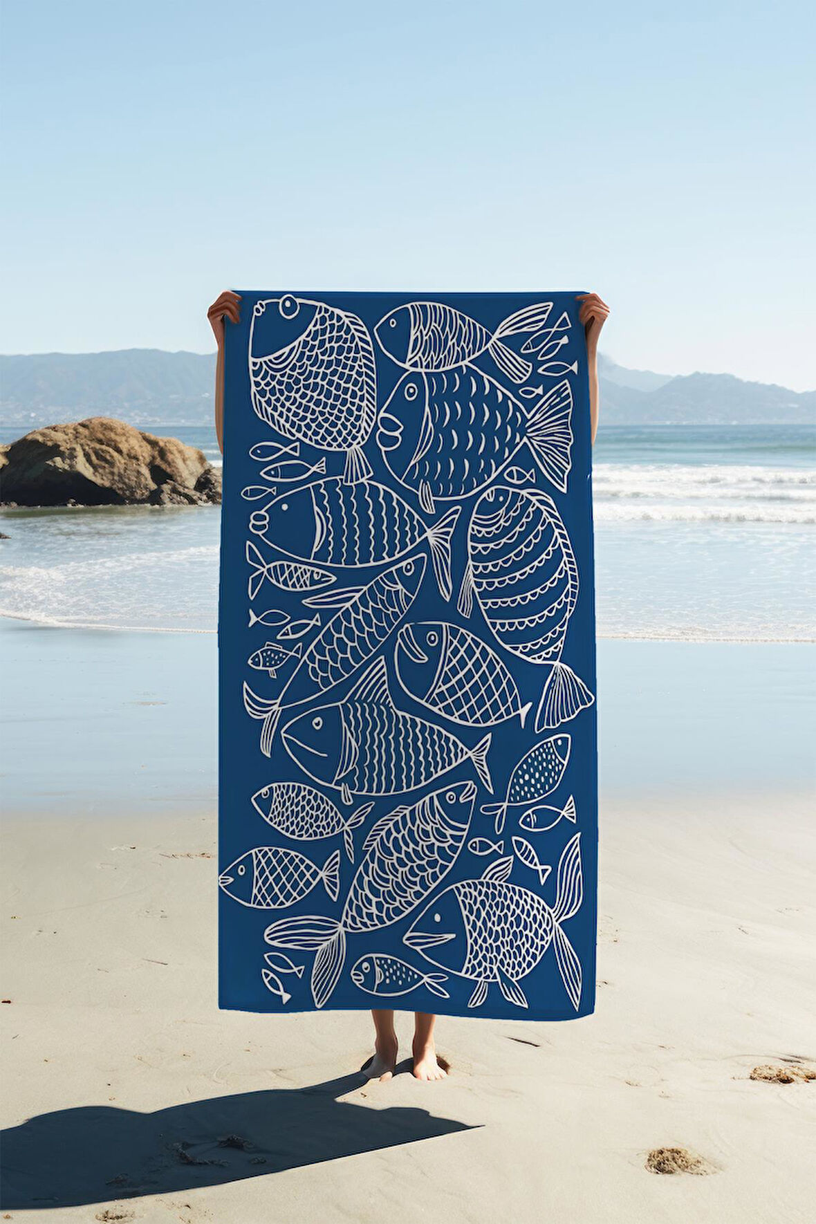 Dijital Baskı Plaj Deniz Havlusu Balık Desenli Peştamal HVL0116
