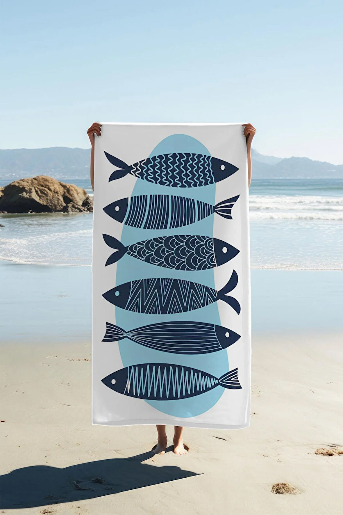 Dijital Baskı Plaj Deniz Havlusu Balık Desenli Peştamal HVL0120