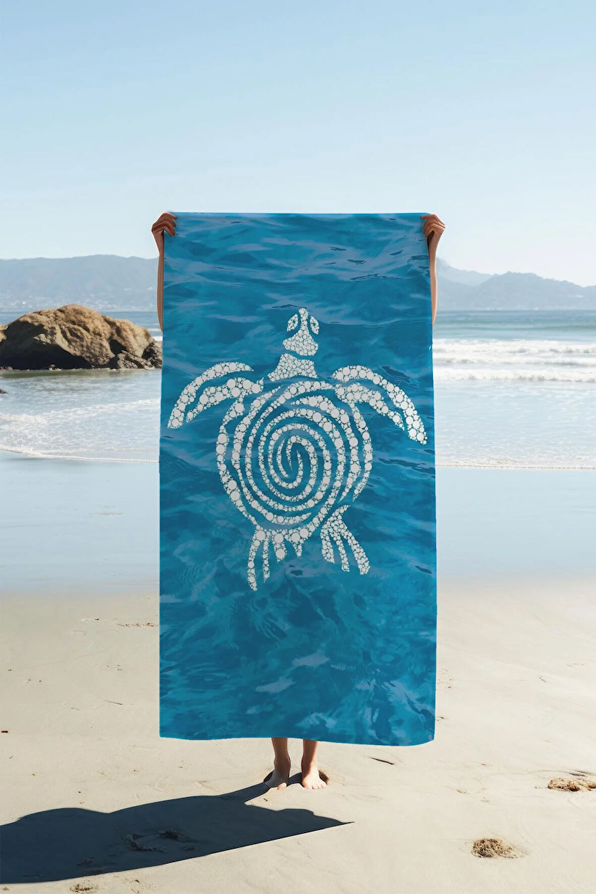 Dijital Baskı Plaj Deniz Havlusu Kaplumbağa Desenli Peştamal HVL0121