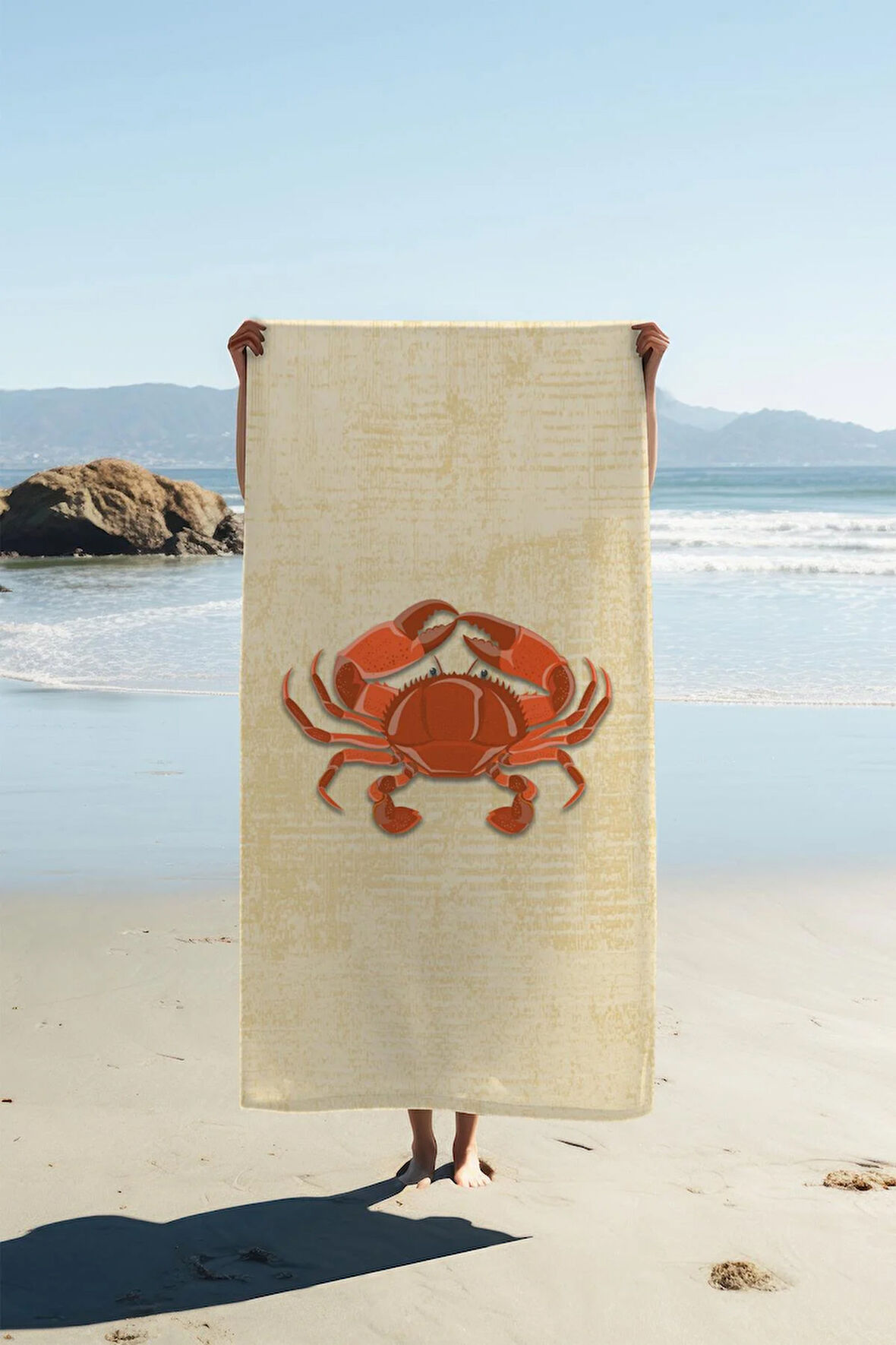 Dijital Baskı Plaj Deniz Havlusu Yengeç Desenli Peştamal HVL0122