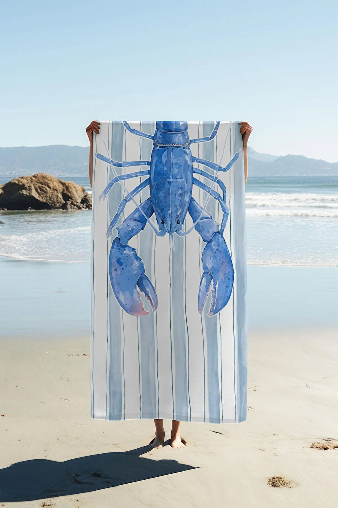 Dijital Baskı Plaj Deniz Havlusu Istakoz Desenli Peştamal HVL0123