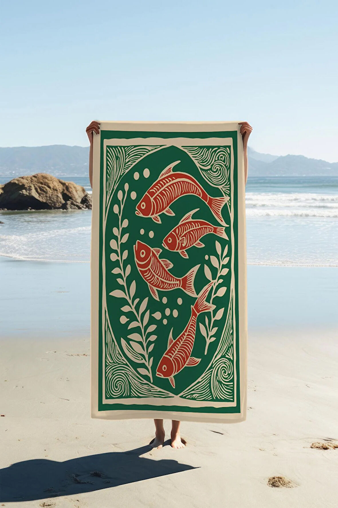 Dijital Baskı Plaj Deniz Havlusu Balık Desenli Peştamal HVL0126