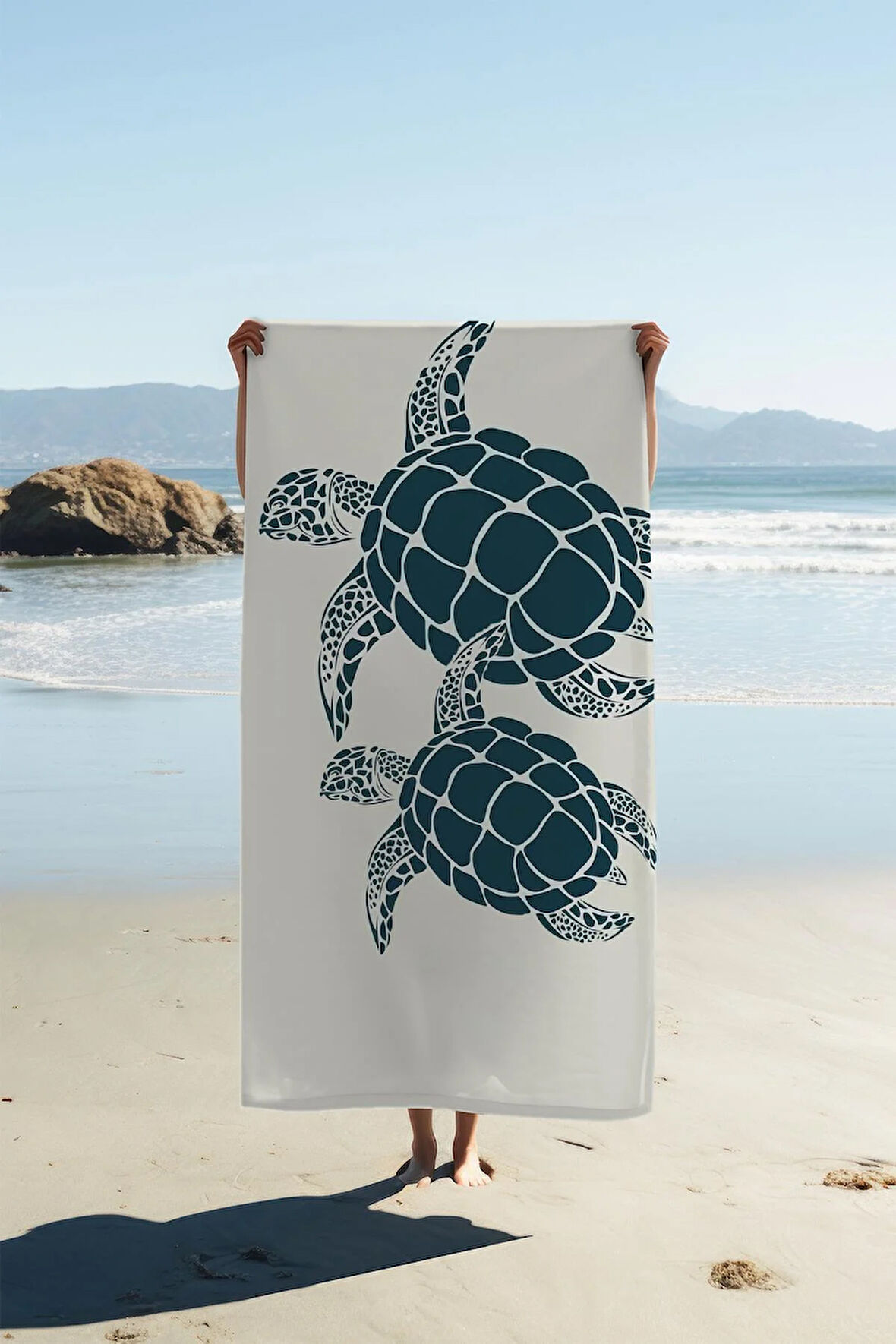 Dijital Baskı Plaj Deniz Havlusu Kaplumbağa Desenli Peştamal HVL0128