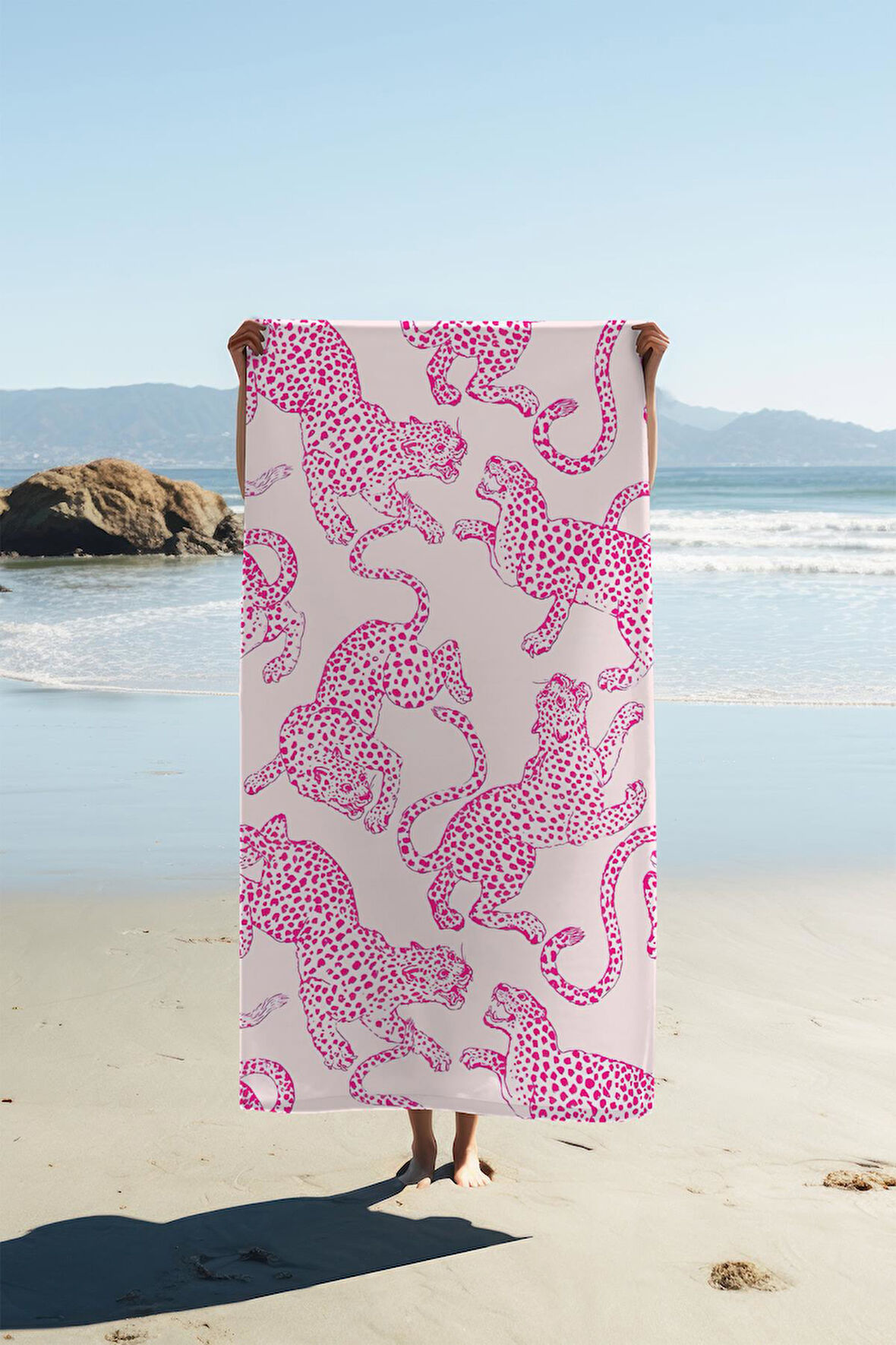 Dijital Baskı Plaj Deniz Havlusu Leopar Desenli Peştamal HVL0135
