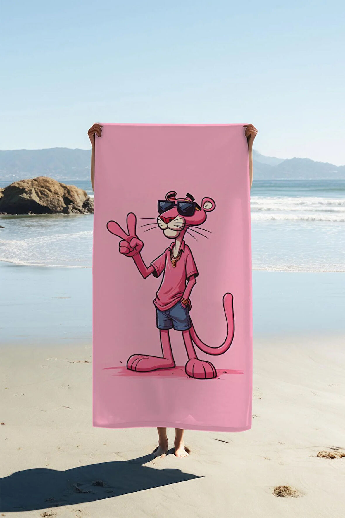 Dijital Baskı Plaj Deniz Havlusu Pembe Panter Desenli Peştamal HVL0138