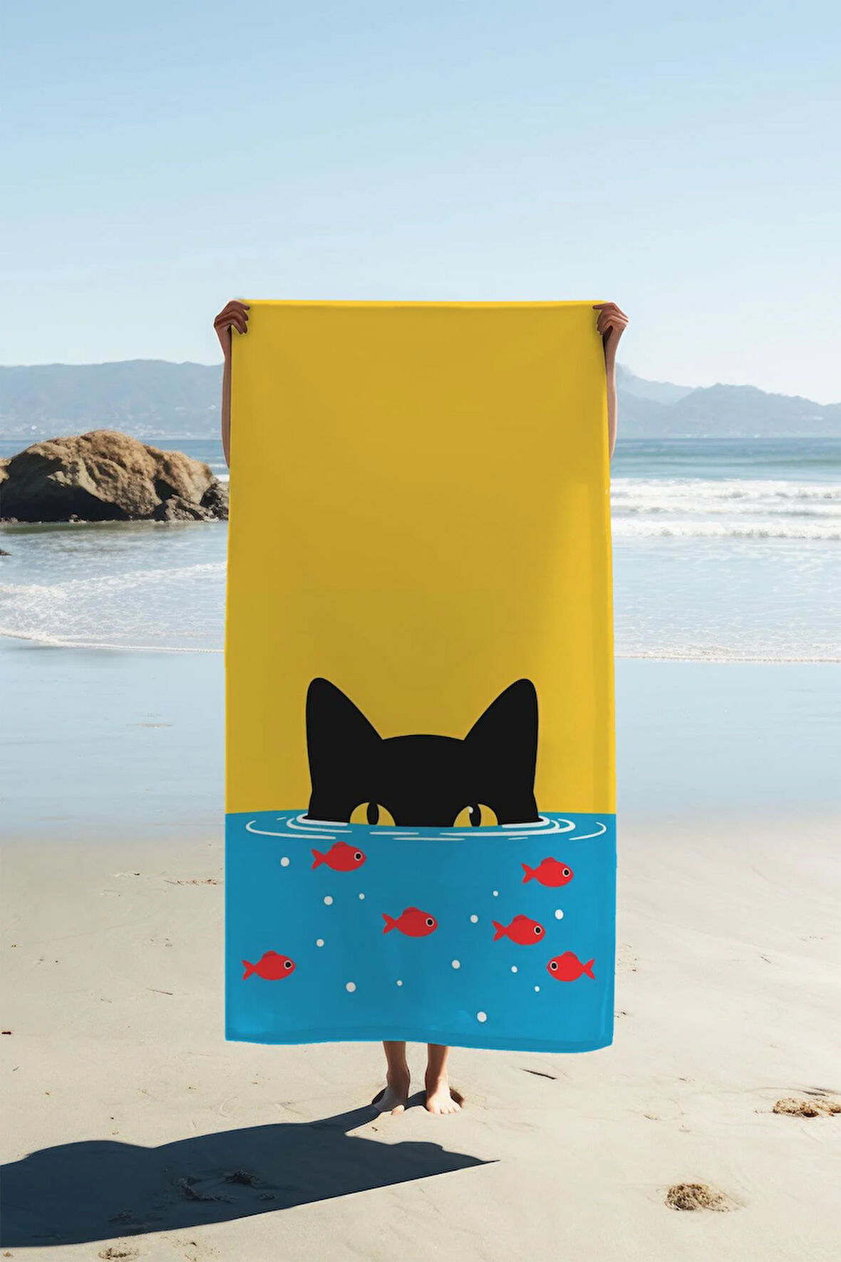 Dijital Baskı Plaj Deniz Havlusu Kedi Desenli Peştamal HVL0033