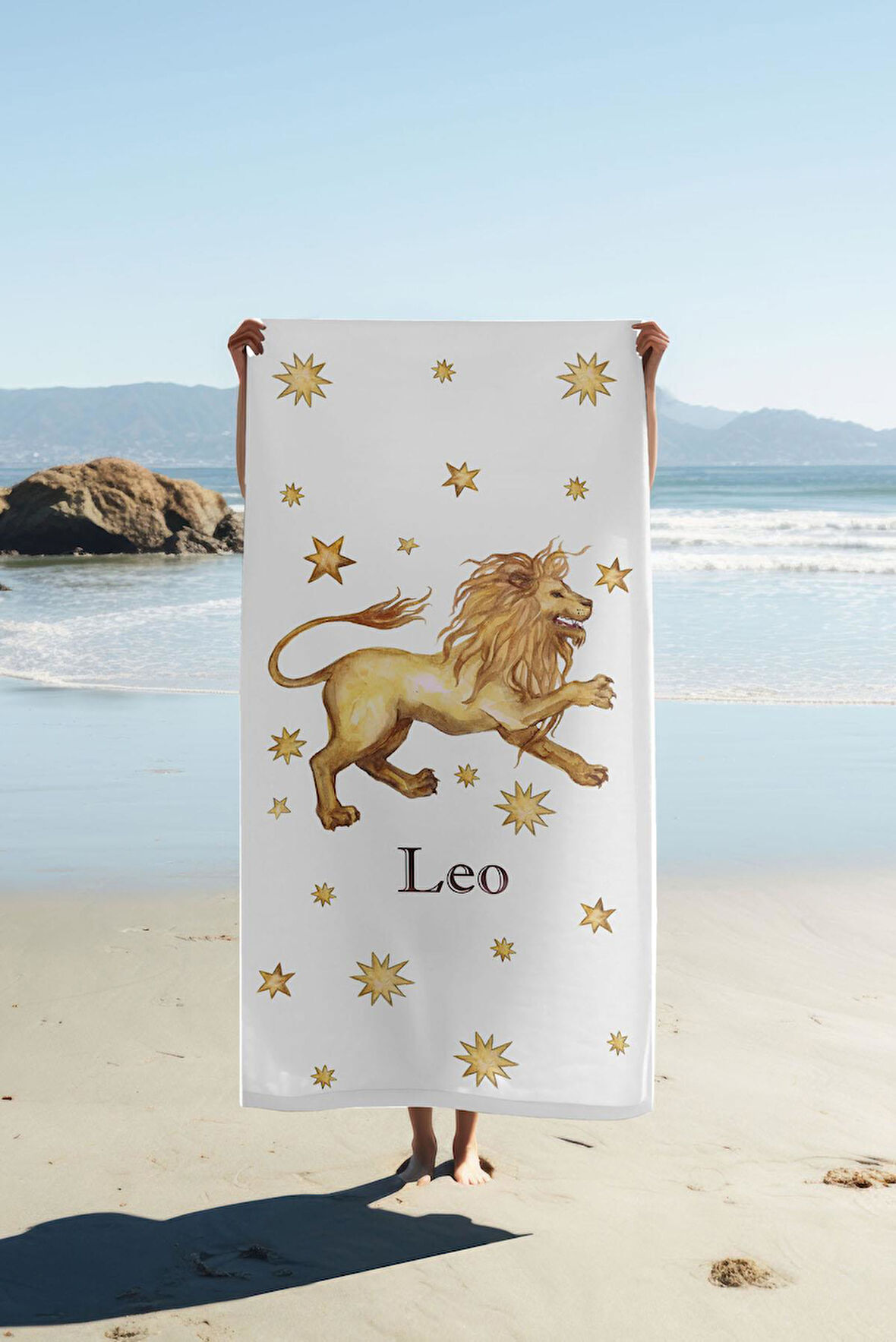 Dijital Baskı Plaj Deniz Havlusu Aslan Burcu Desenli Peştamal HVL0035