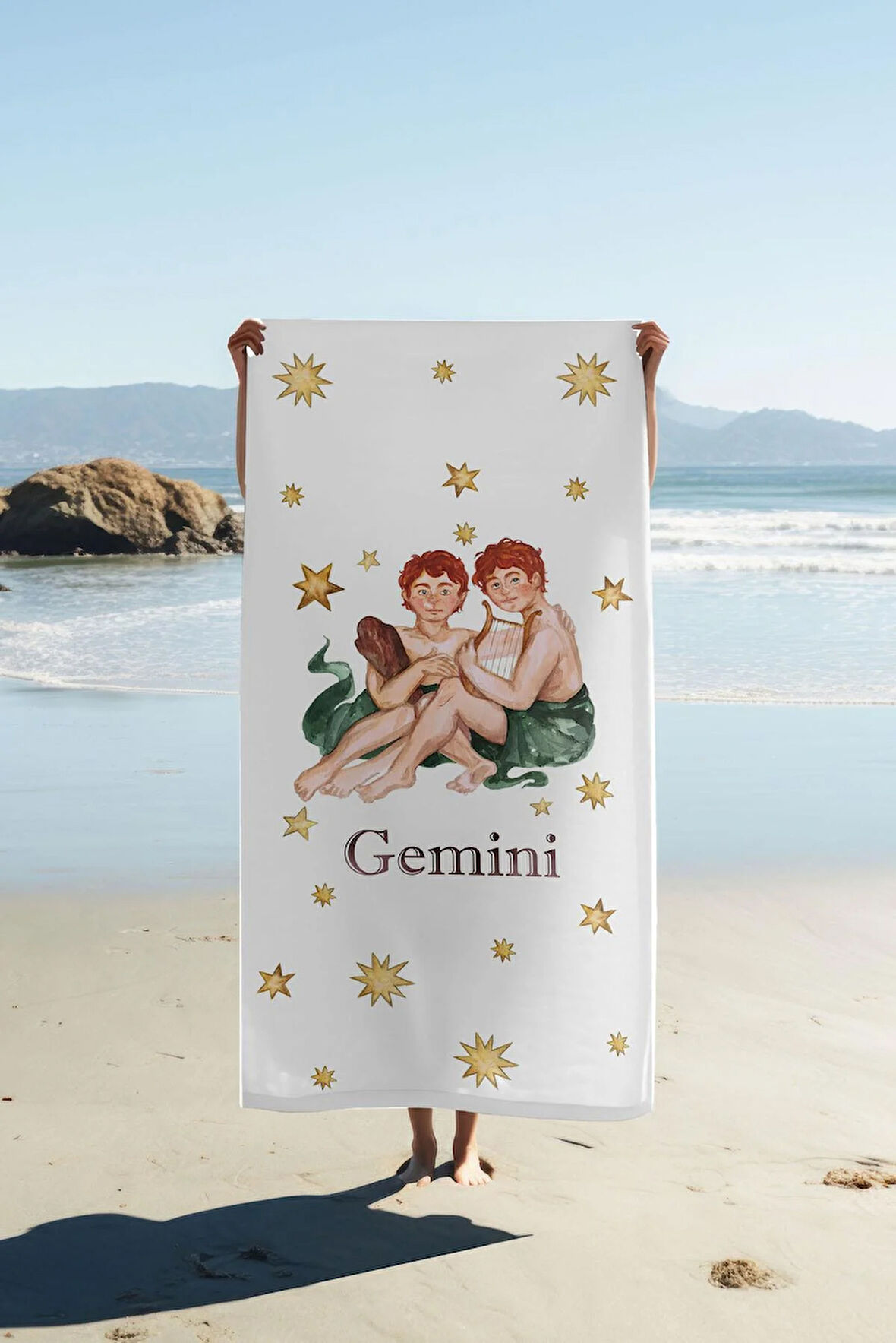 Dijital Baskı Plaj Deniz Havlusu İkizler Burcu Desenli Peştamal HVL0036