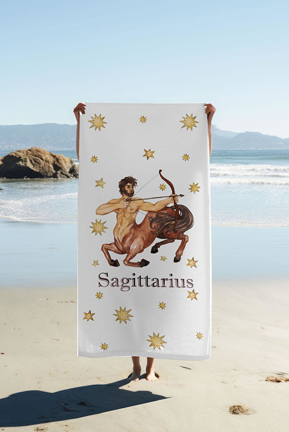 Dijital Baskı Plaj Deniz Havlusu Yay Burcu Desenli Peştamal HVL0039