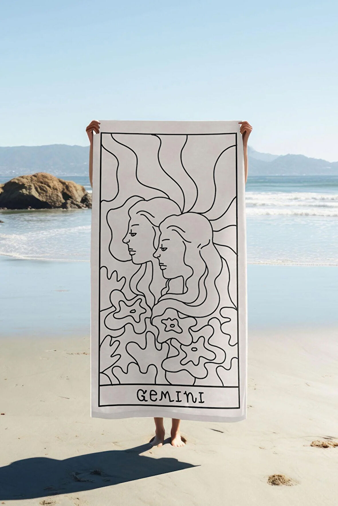 Dijital Baskı Plaj Deniz Havlusu İkizler Burcu Desenli Peştamal HVL0050