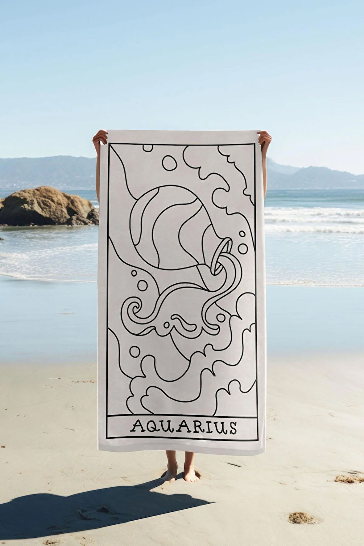 Dijital Baskı Plaj Deniz Havlusu Kova Burcu Desenli Peştamal HVL0051