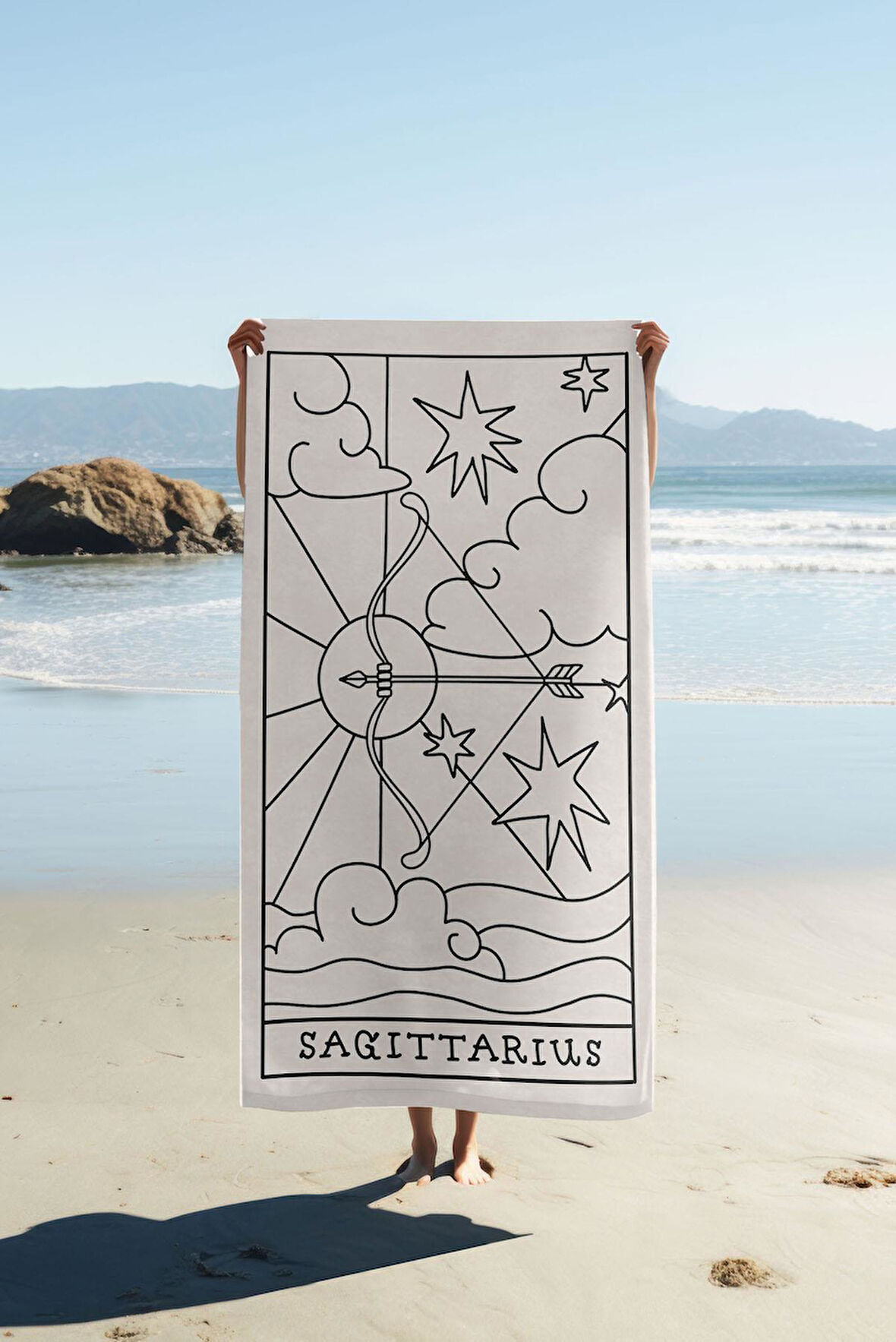 Dijital Baskı Plaj Deniz Havlusu Yay Burcu Desenli Peştamal HVL0052