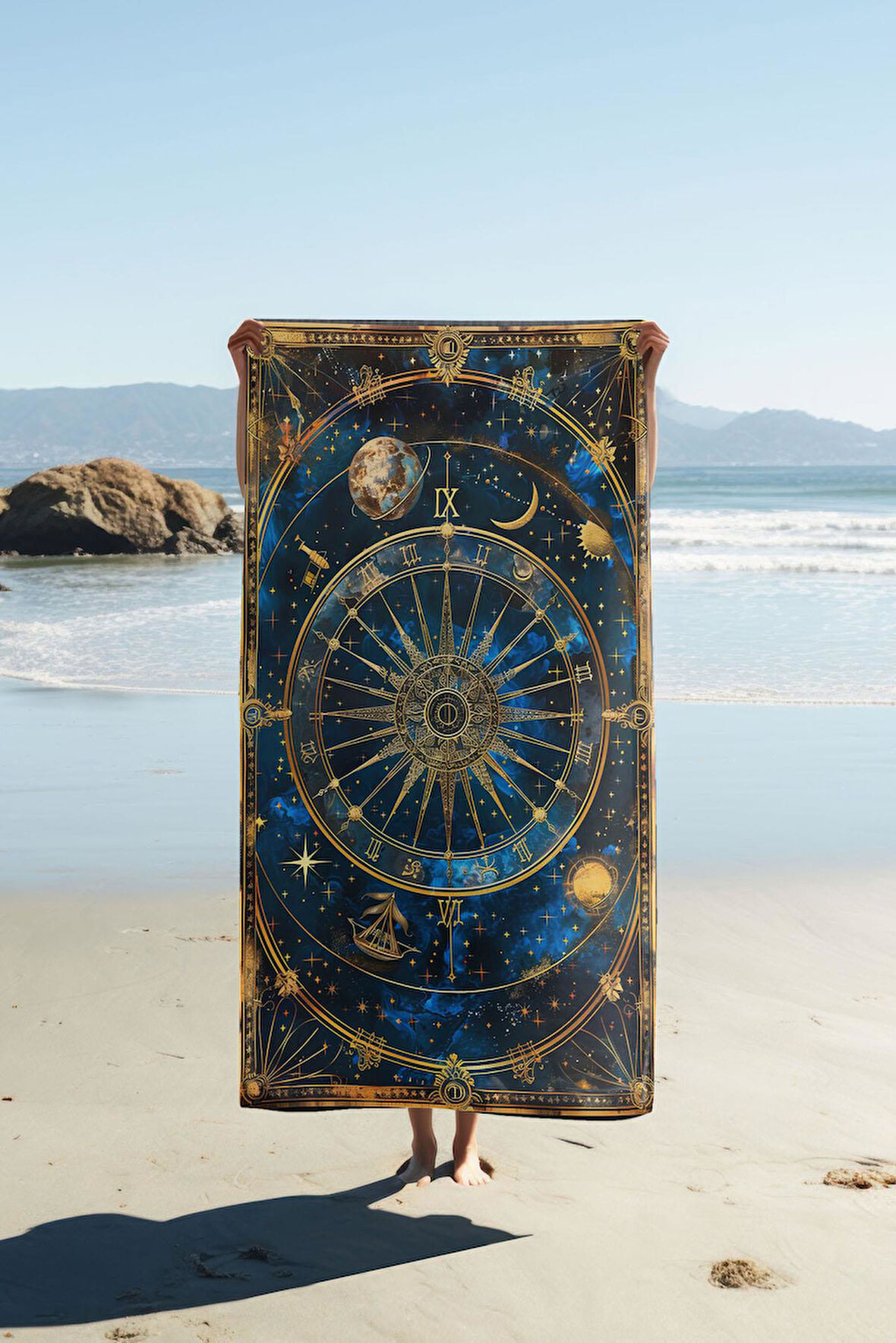 Dijital Baskı Plaj Deniz Havlusu Yıldız ve Galaksi Desenli Peştamal HVL0053