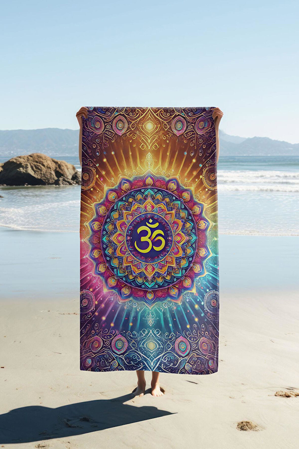 Dijital Baskı Plaj Deniz Havlusu Om Mandala Desenli Peştamal HVL0055