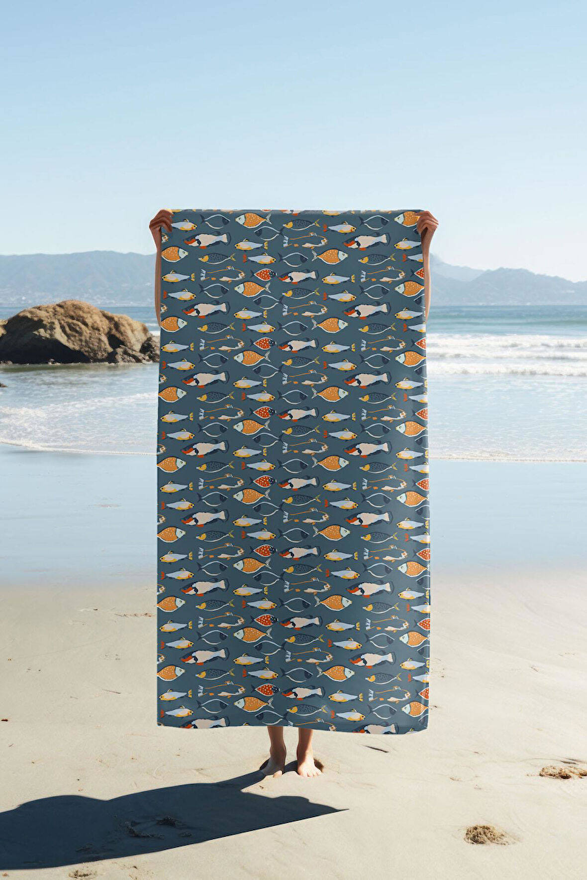 Dijital Baskı Plaj Deniz Havlusu Balık Desenli Peştamal HVL0070