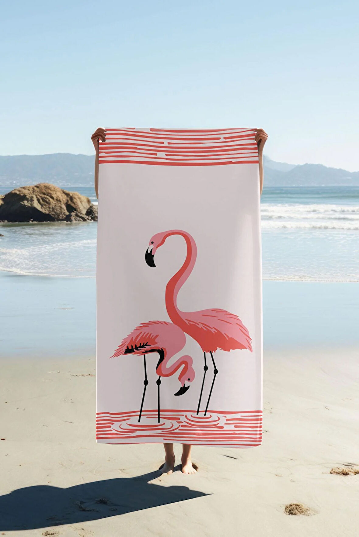 Dijital Baskı Plaj Deniz Havlusu Flamingo Desenli Peştamal HVL0072