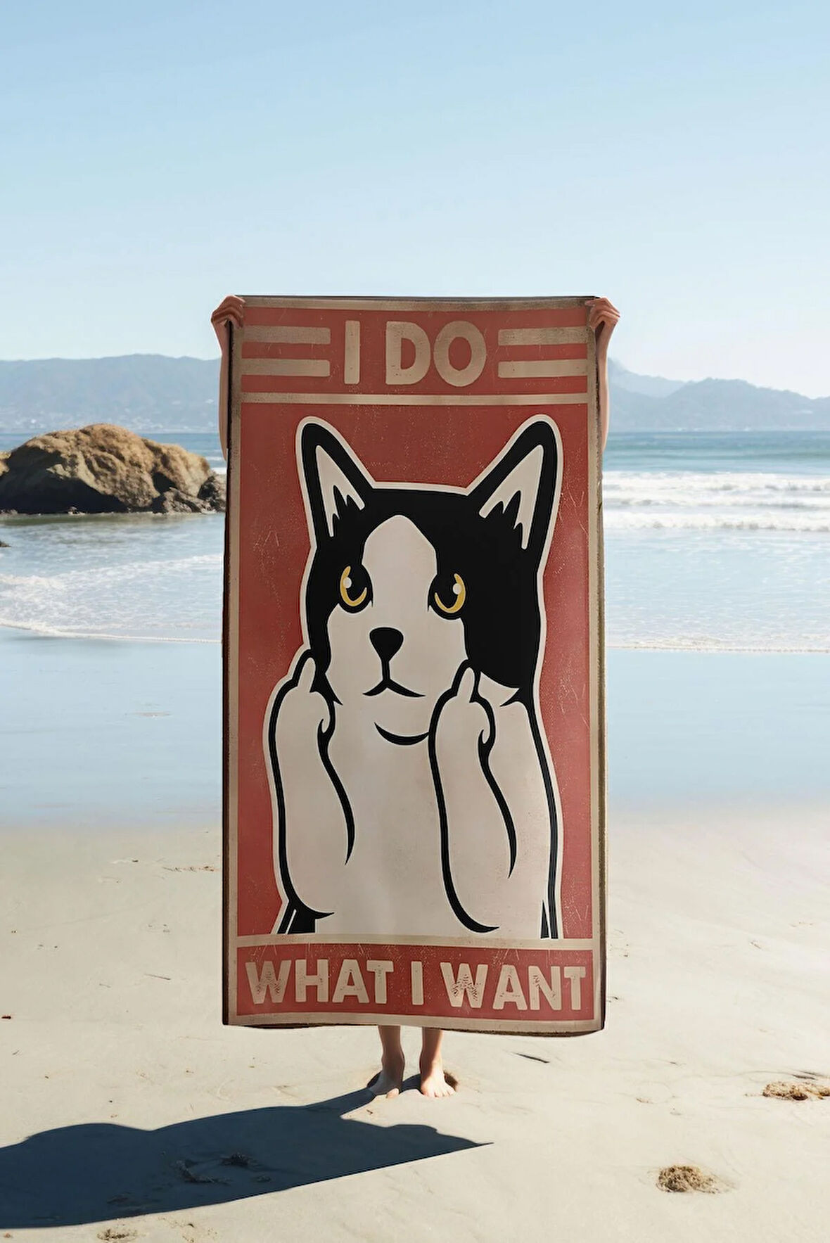 Dijital Baskı Plaj Deniz Havlusu Kedi Desenli Peştamal HVL0078