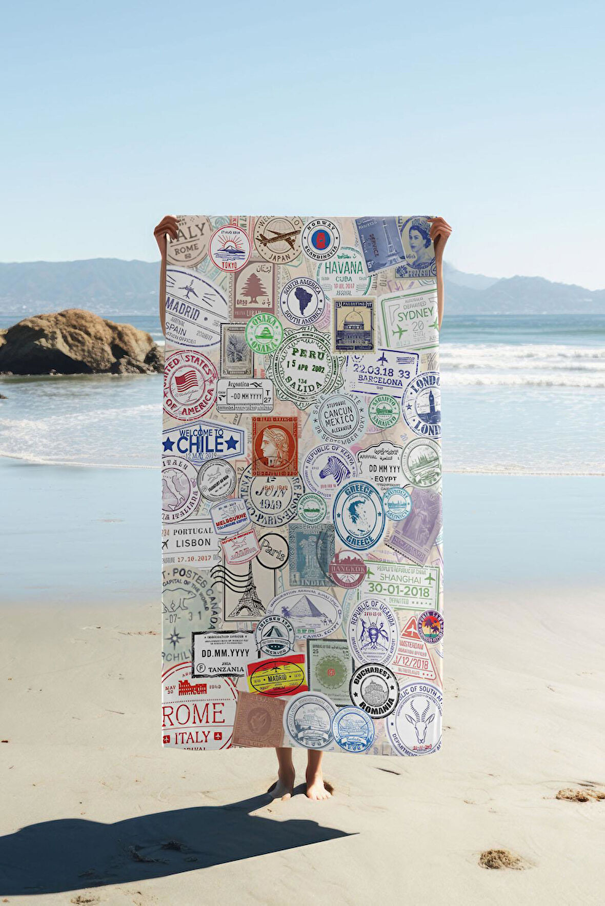 Dijital Baskı Plaj Deniz Havlusu Posta pulu Desenli Peştamal HVL0081