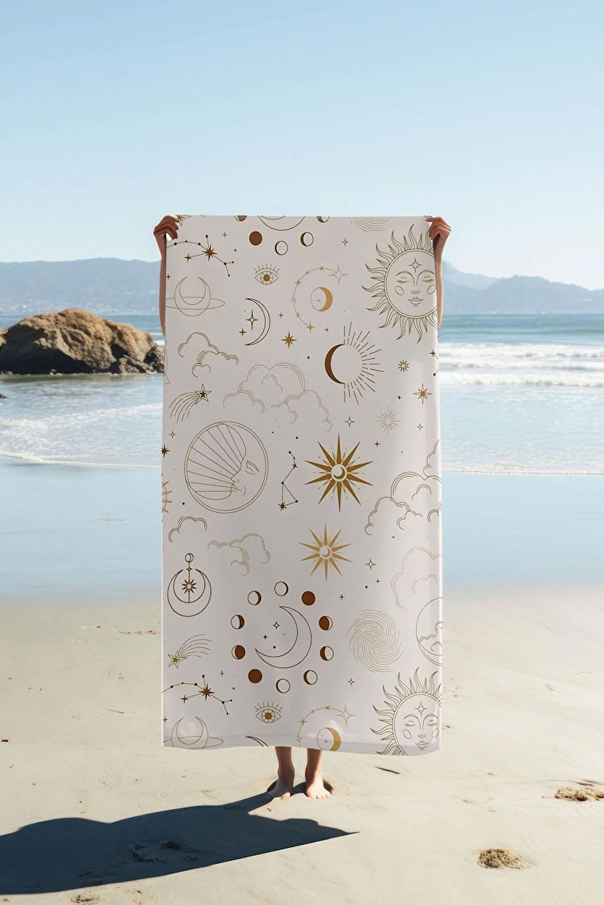 Dijital Baskı Plaj Deniz Havlusu Güneş ve Yıldız Desenli Peştamal HVL0083