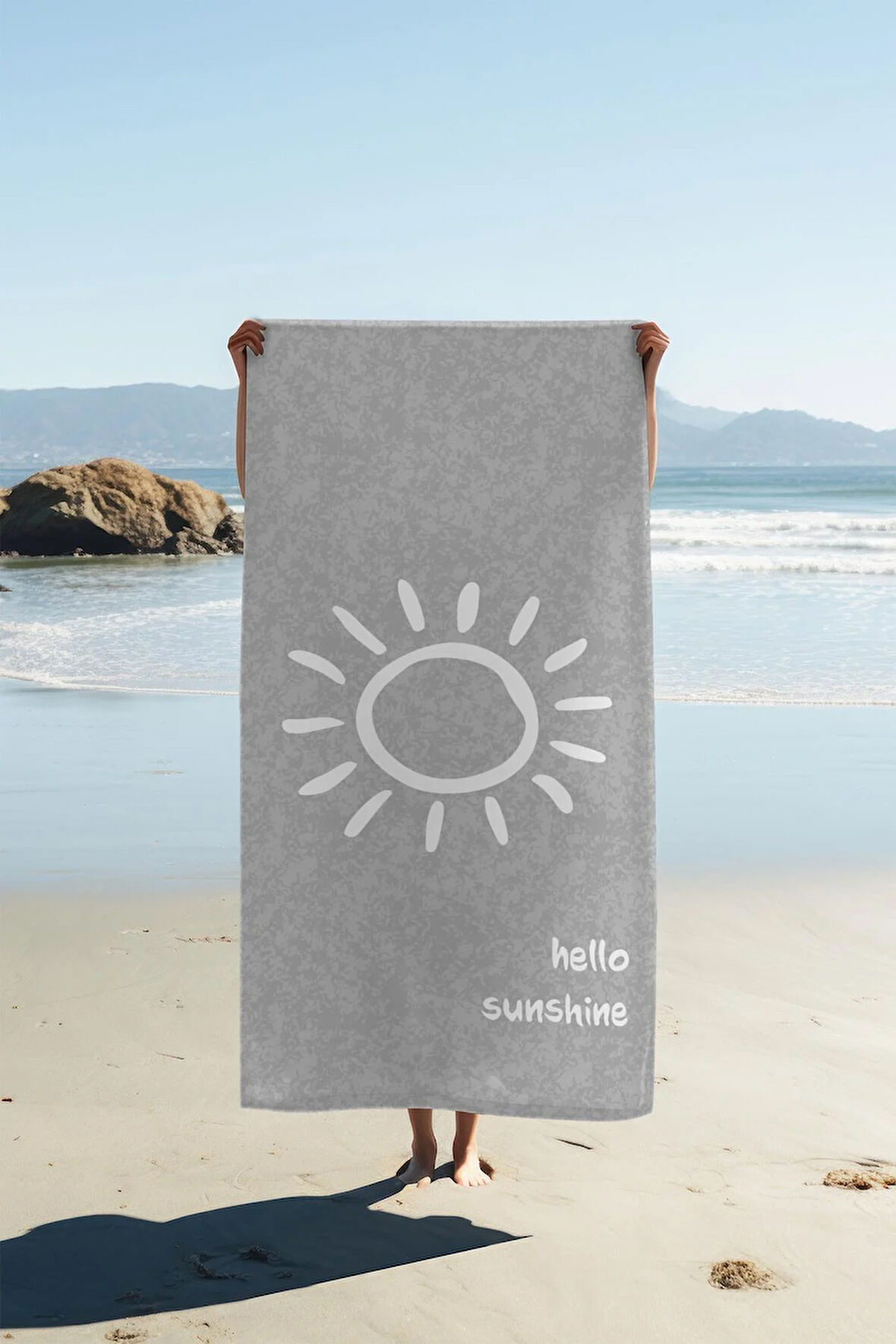 Dijital Baskı Plaj Deniz Havlusu Hello Sunshine Desenli Peştamal HVL0002