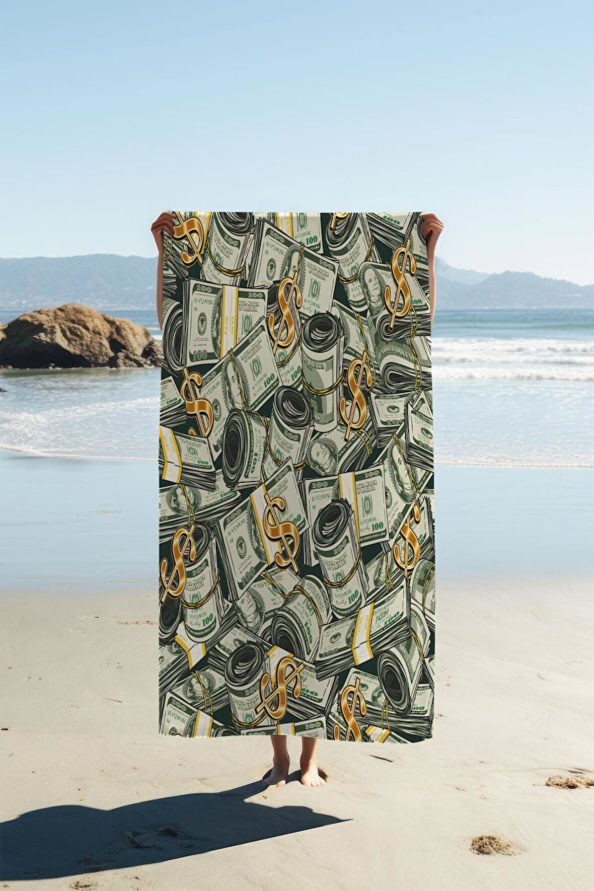Dijital Baskı Plaj Deniz Havlusu Dolar Desenli Peştamal HVL0009