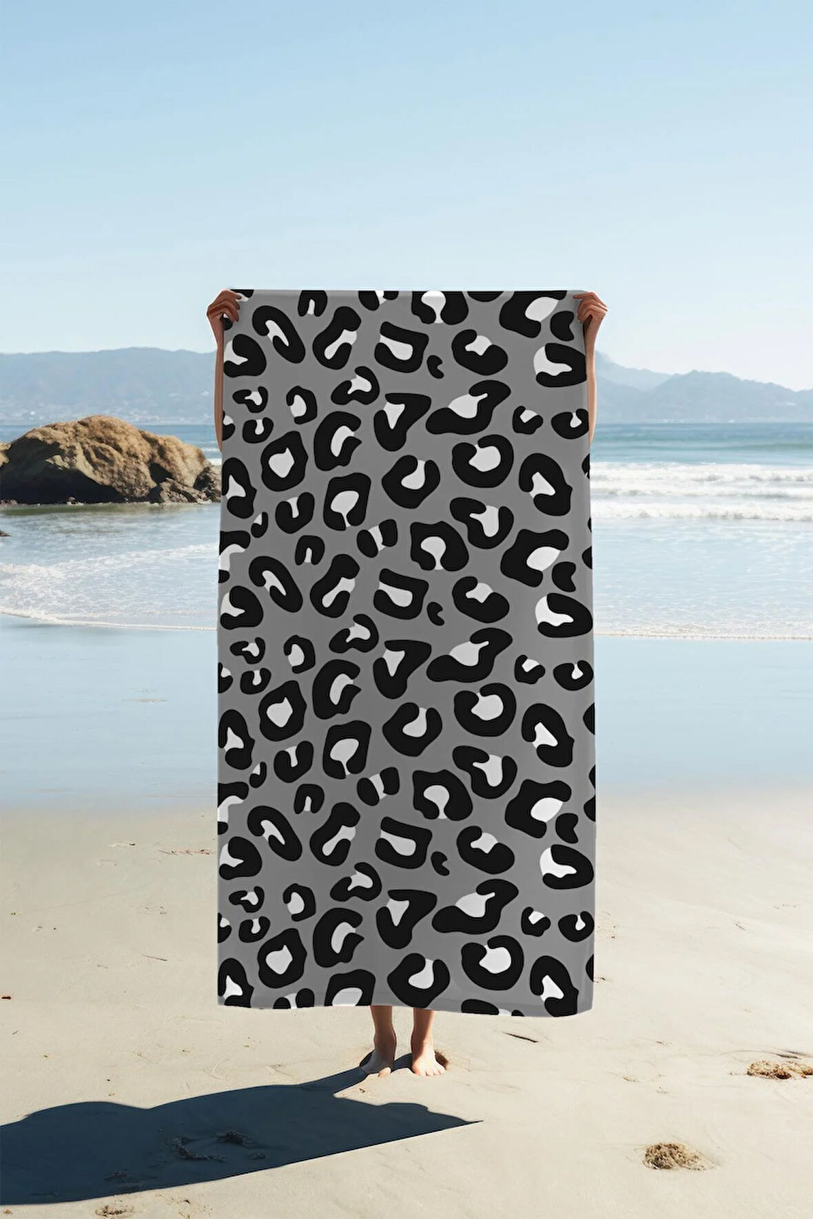 Dijital Baskı Plaj Deniz Havlusu Leoparlı Desen Peştamal HVL0016