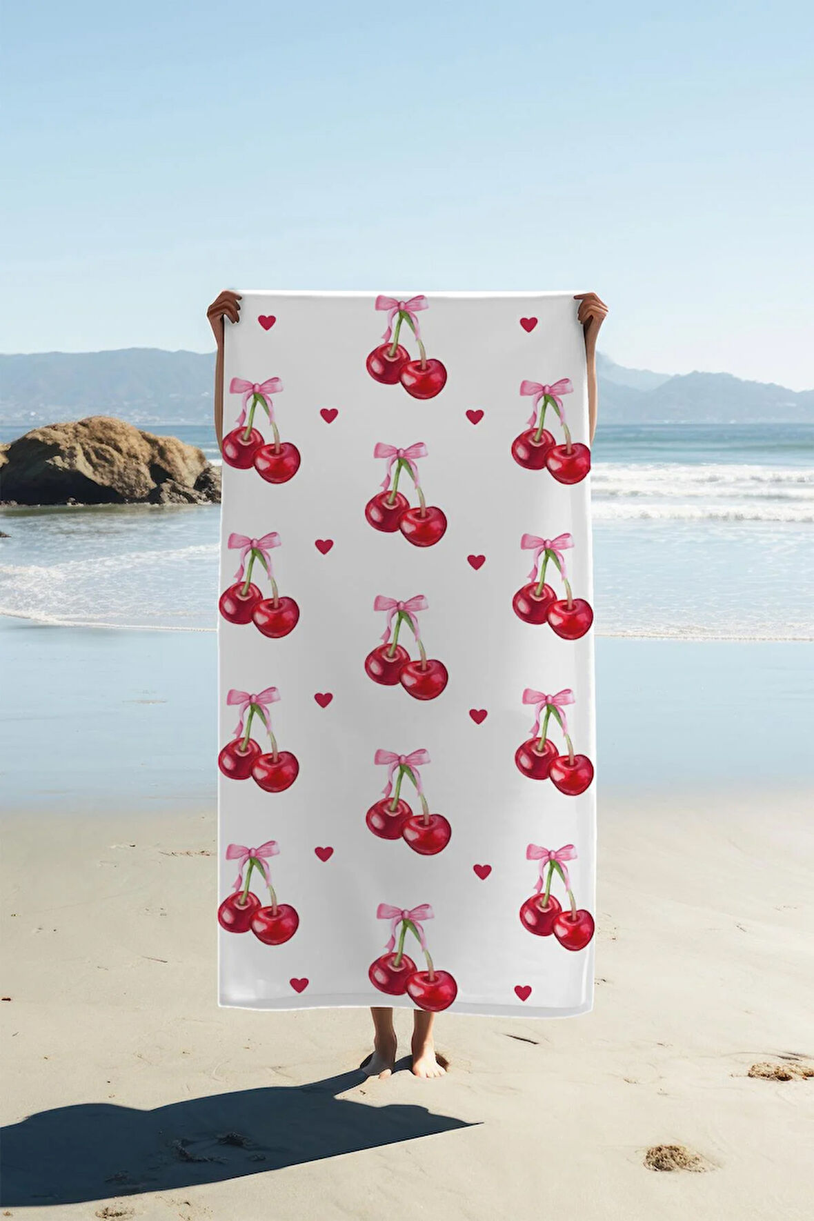 Dijital Baskı Plaj Deniz Havlusu Kiraz Desenli Peştamal HVL0019