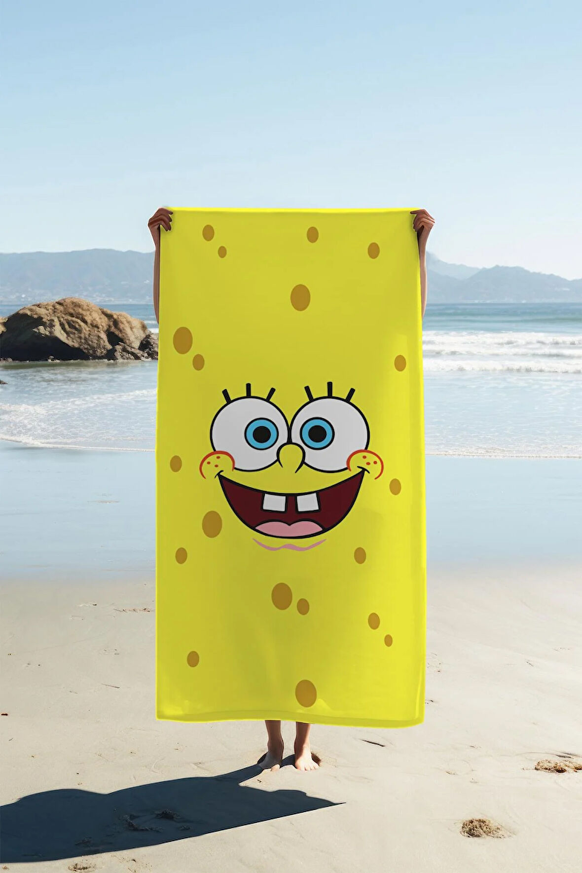Dijital Baskı Plaj Deniz Havlusu Sünger Bob Desenli Peştamal HVL0024