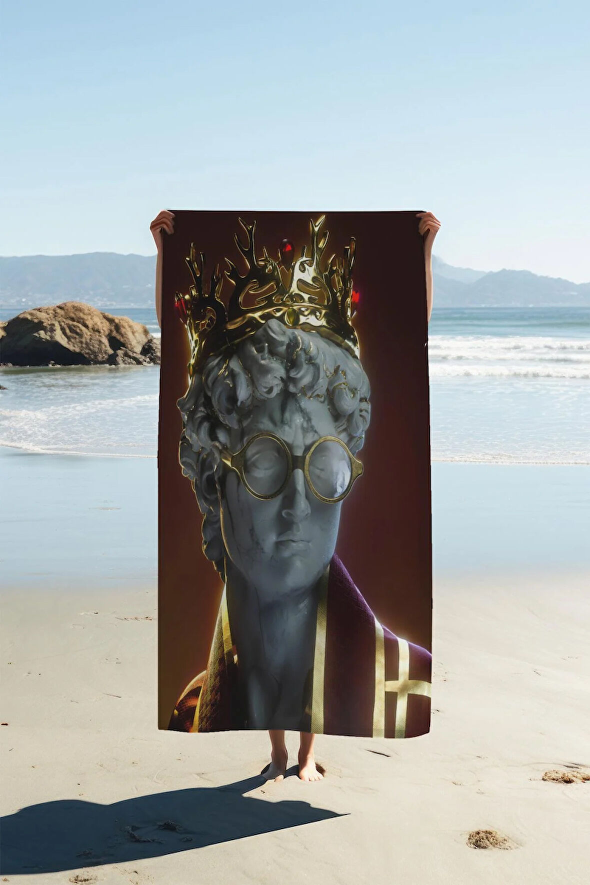 Dijital Baskı Plaj Deniz Havlusu Modern David Heykeli Desenli Peştamal HVL0027