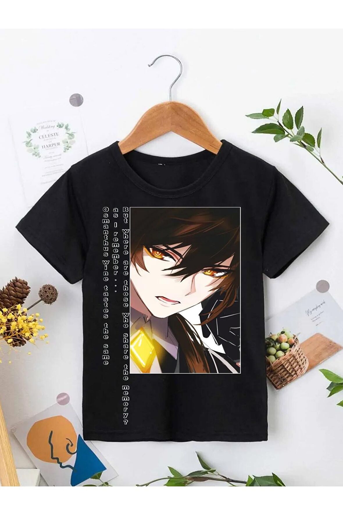 Ünisex Rahat Kalıp Pamuklu Baskılı Siyah Çocuk T-shirt