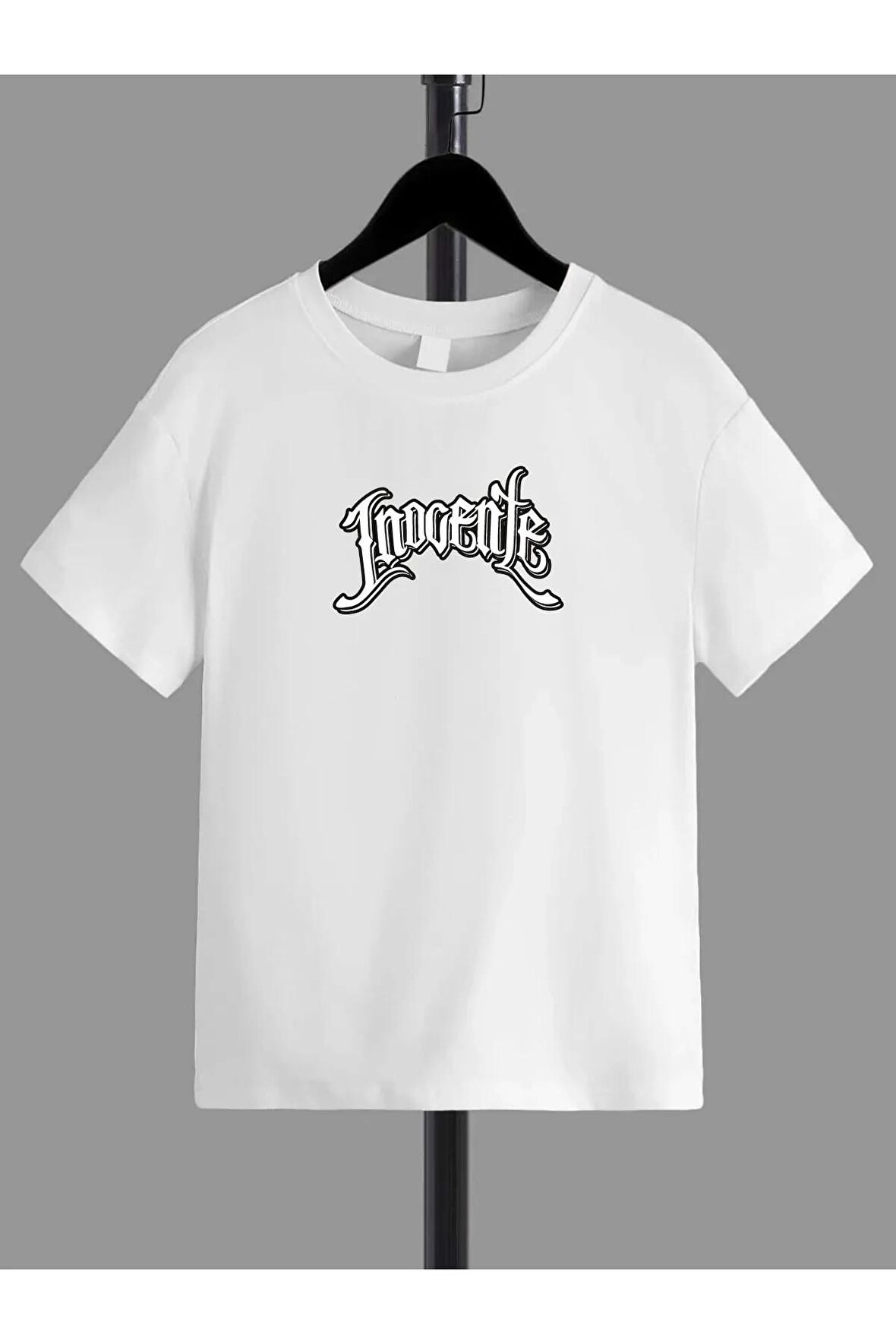 Ünisex Rahat Kalıp Pamuklu Baskılı Beyaz Çocuk T-shirt