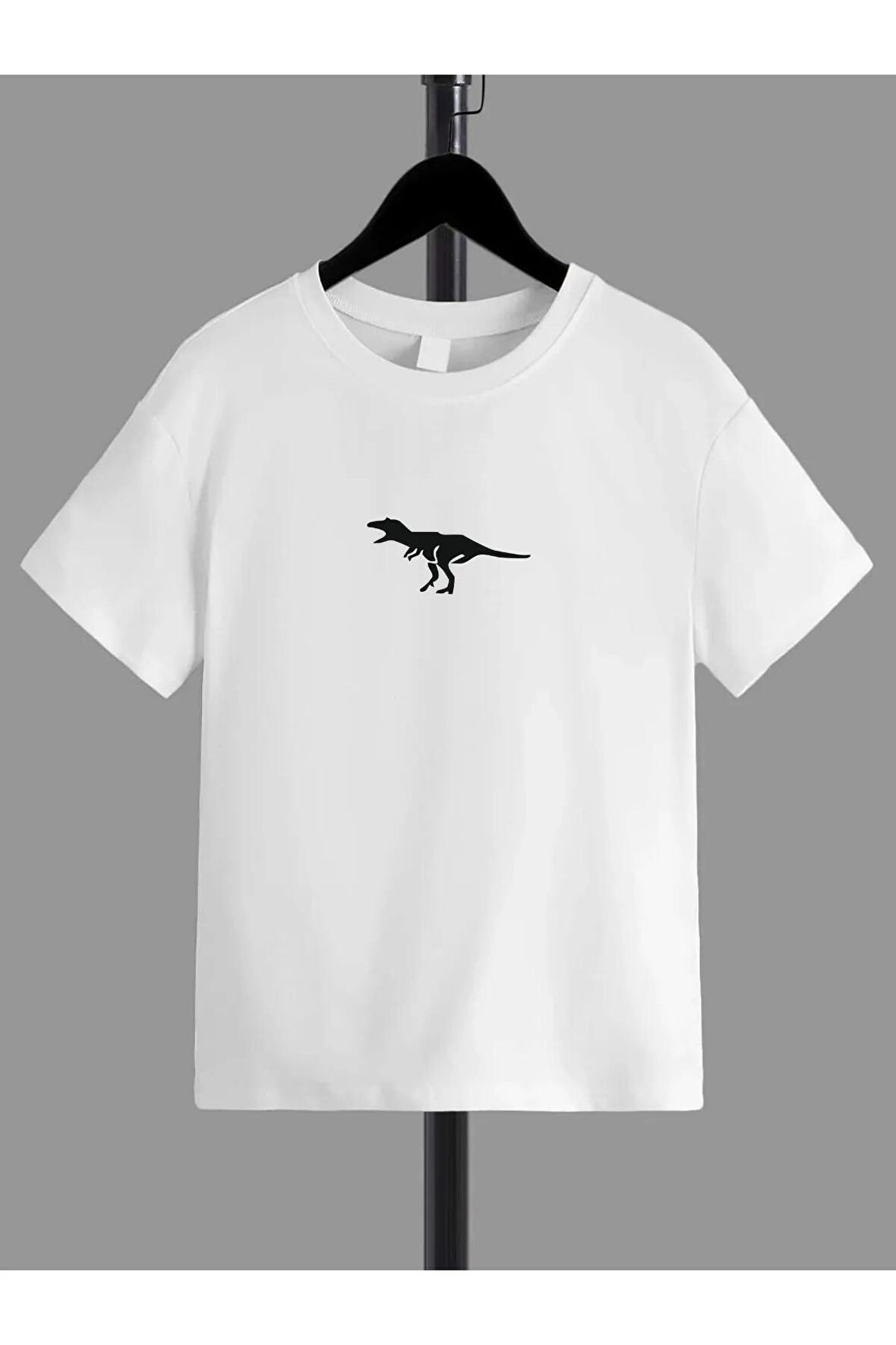 Ünisex Rahat Kalıp Pamuklu Baskılı Beyaz Çocuk T-shirt