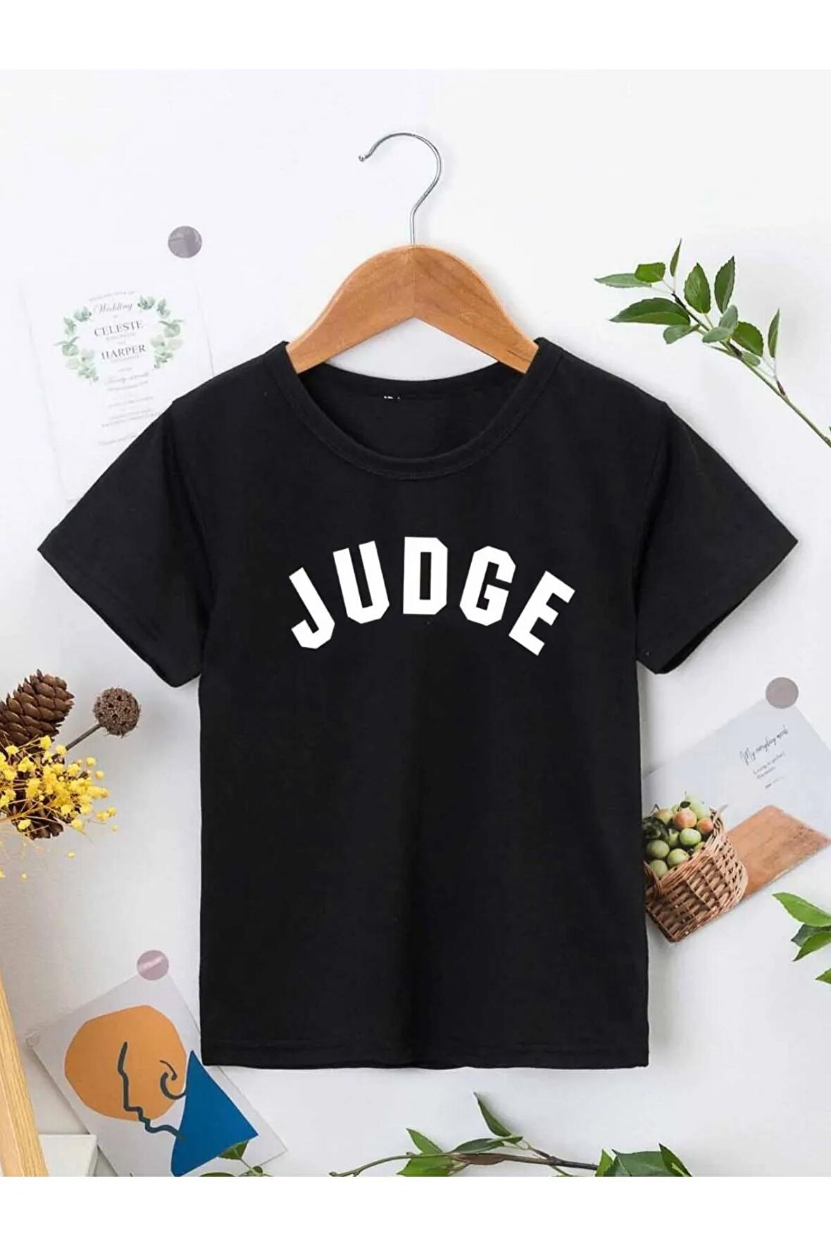 Ünisex Rahat Kalıp Pamuklu Baskılı Siyah Çocuk T-shirt