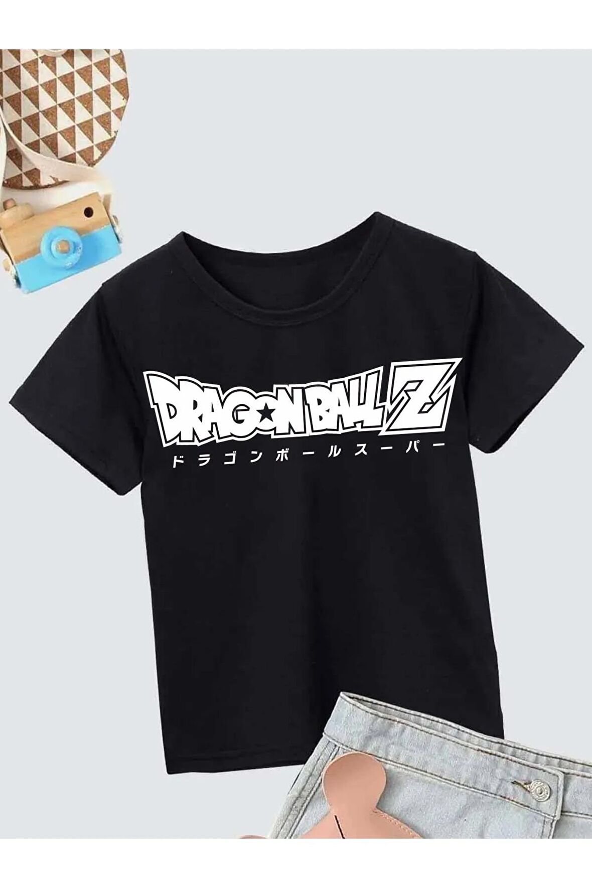 Ünisex Rahat Kalıp Pamuklu Baskılı Siyah Çocuk T-shirt