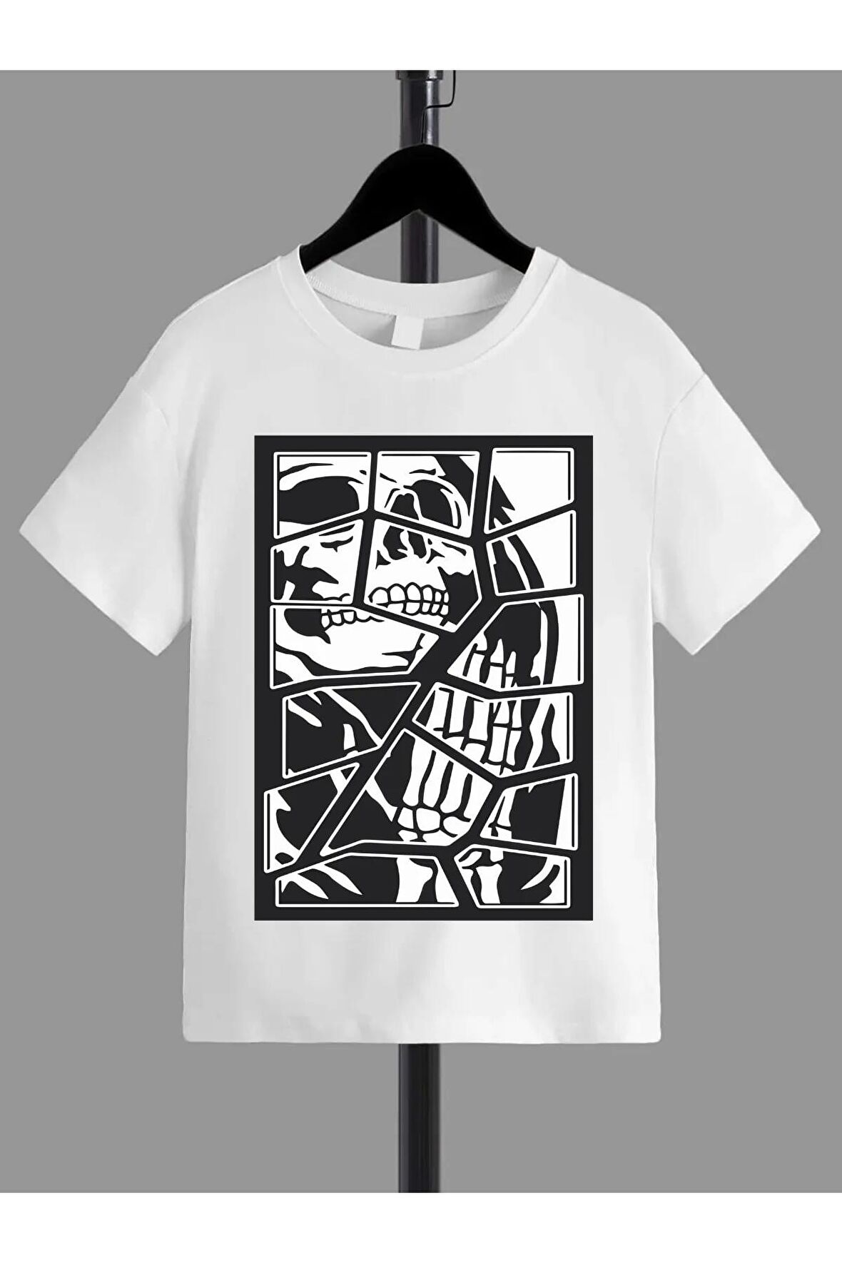 Ünisex Rahat Kalıp Pamuklu Baskılı Beyaz Çocuk T-shirt