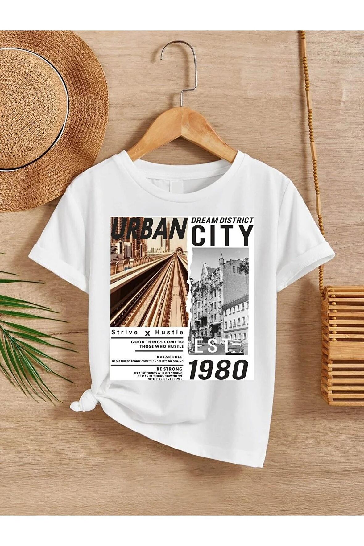 Ünisex Rahat Kalıp Pamuklu Baskılı Beyaz Çocuk T-shirt