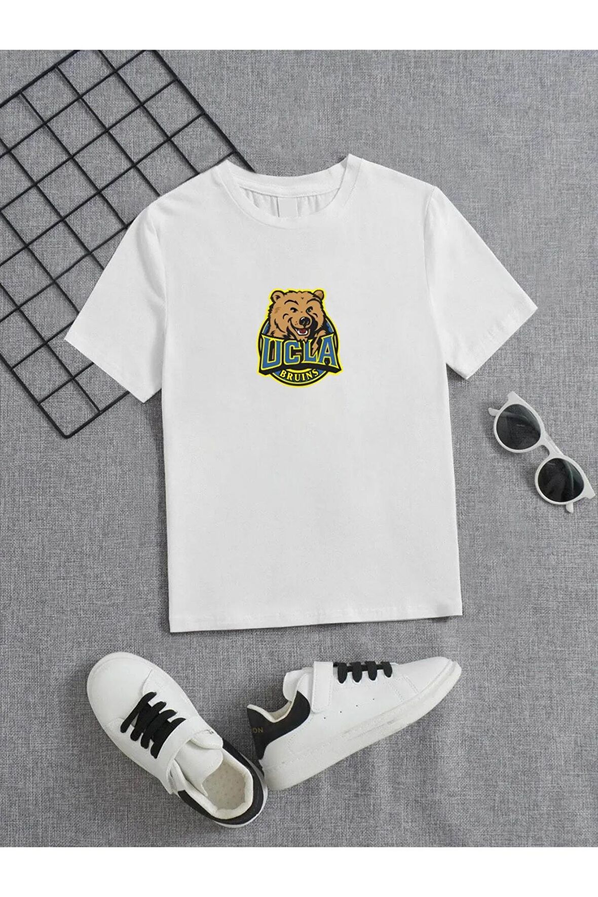 Ünisex Rahat Kalıp Pamuklu Baskılı Beyaz Çocuk T-shirt