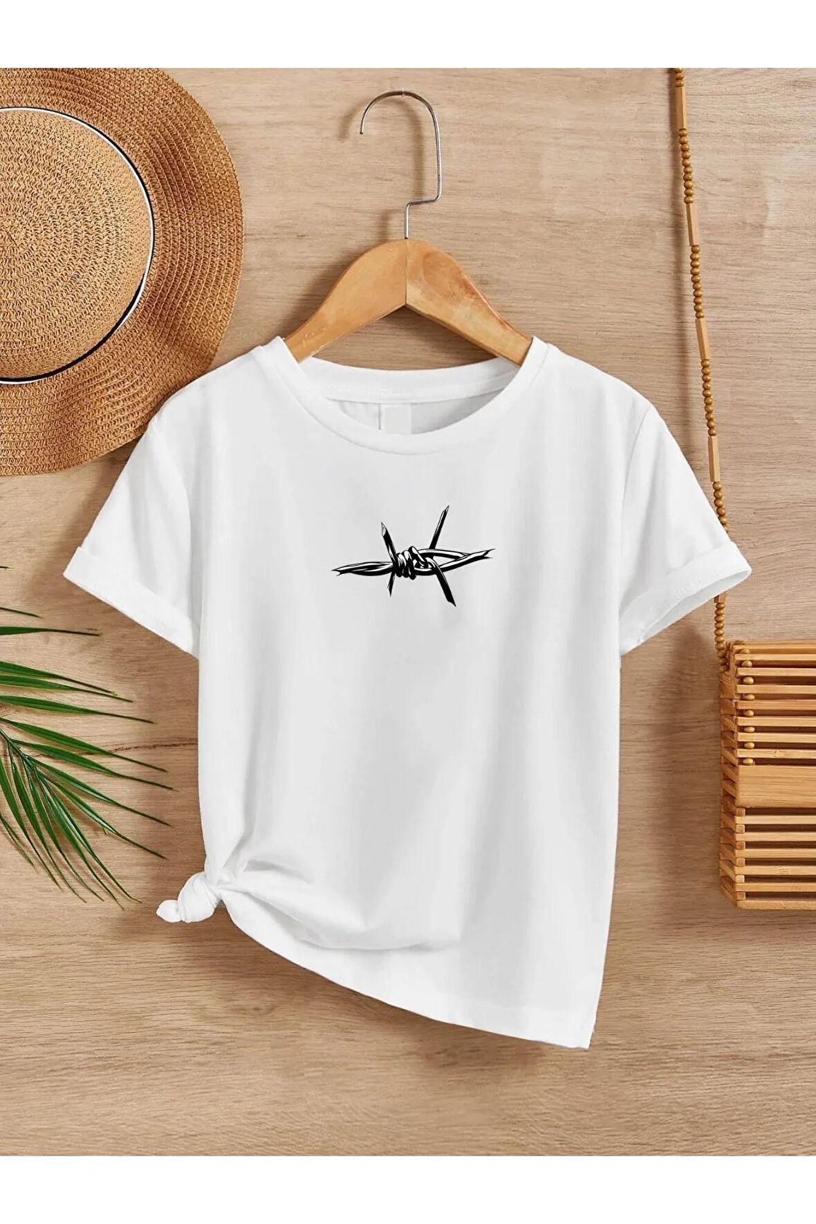 Ünisex Rahat Kalıp Pamuklu Baskılı Beyaz Çocuk T-shirt