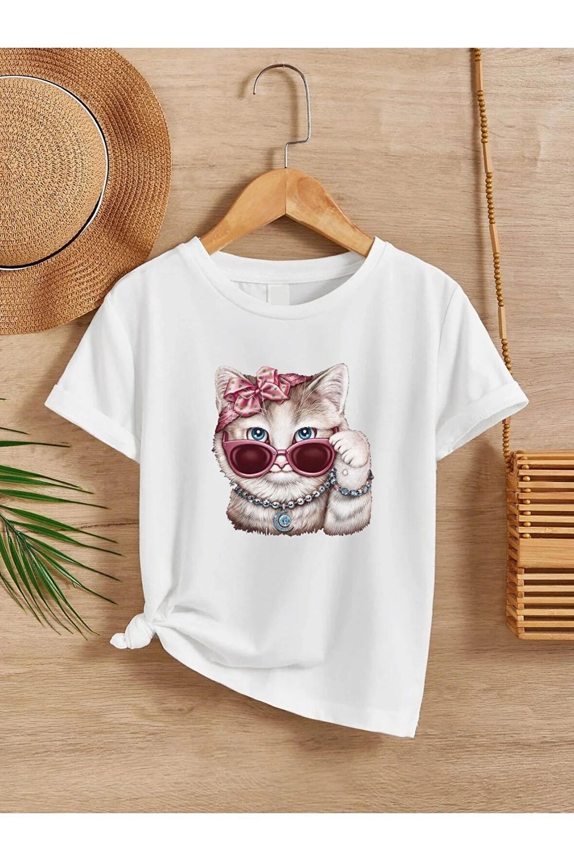Ünisex Rahat Kalıp Pamuklu Baskılı Beyaz Çocuk T-shirt