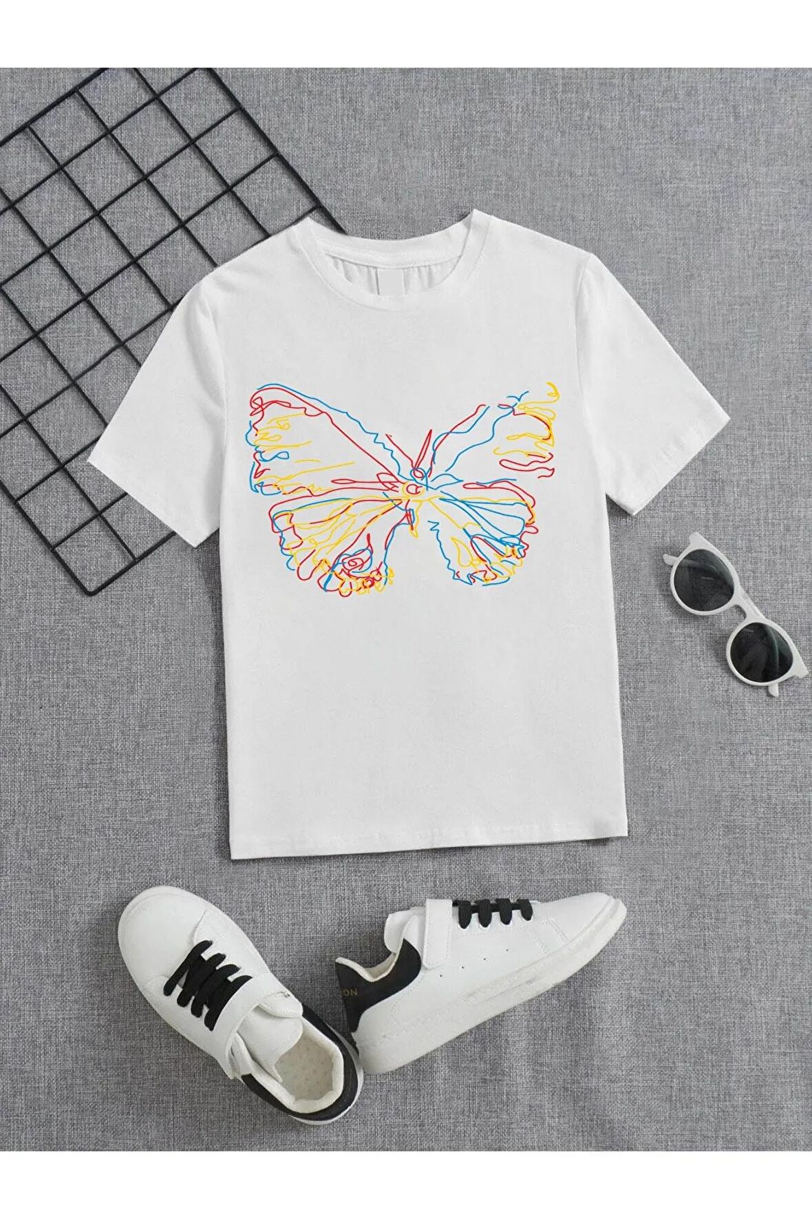 Ünisex Rahat Kalıp Pamuklu Baskılı Beyaz Çocuk T-shirt