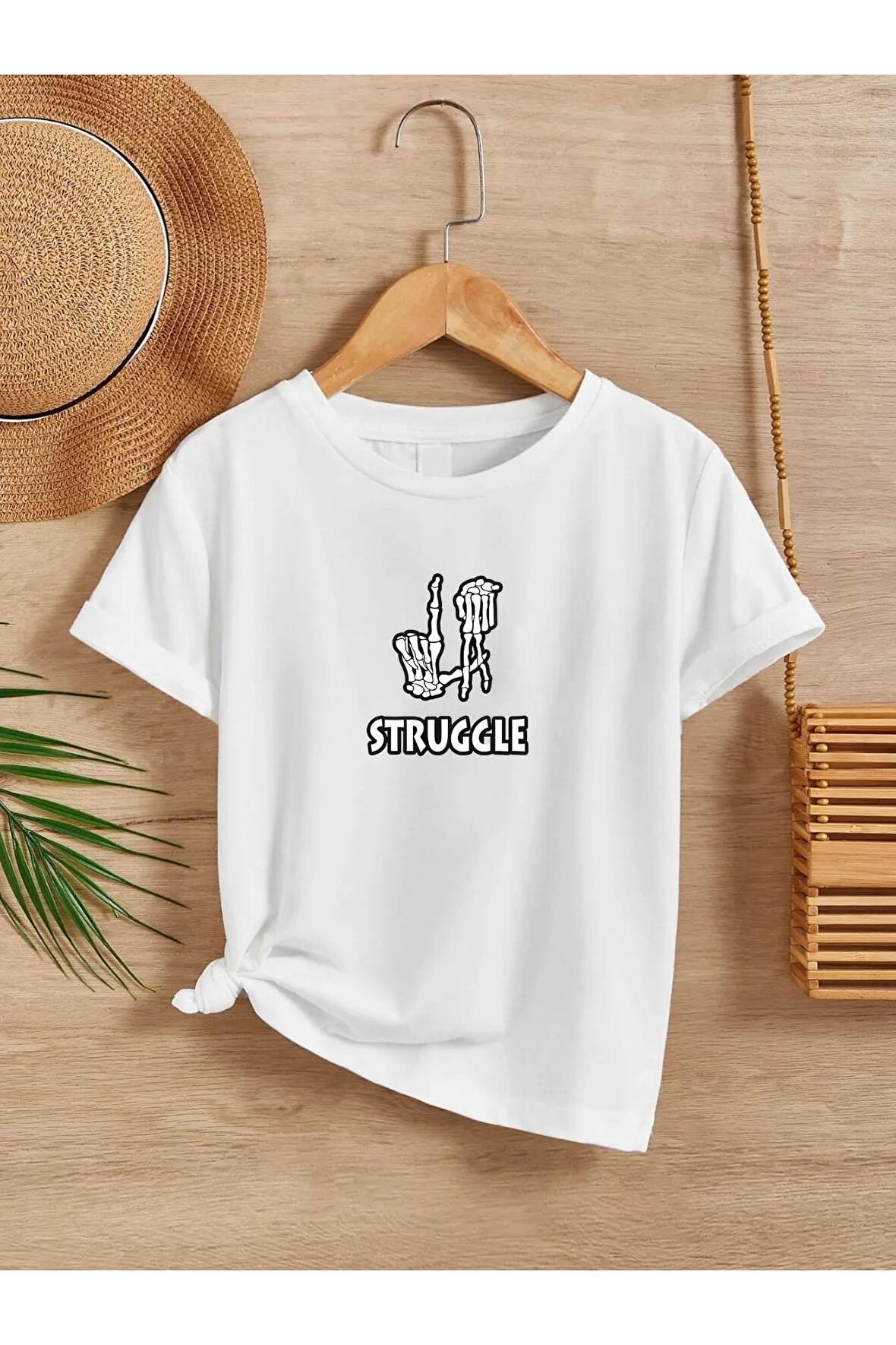 Ünisex Rahat Kalıp Pamuklu Baskılı Beyaz Çocuk T-shirt