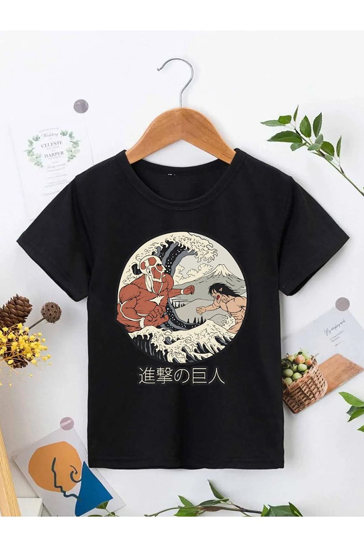Ünisex Rahat Kalıp Pamuklu Baskılı Siyah Çocuk T-shirt