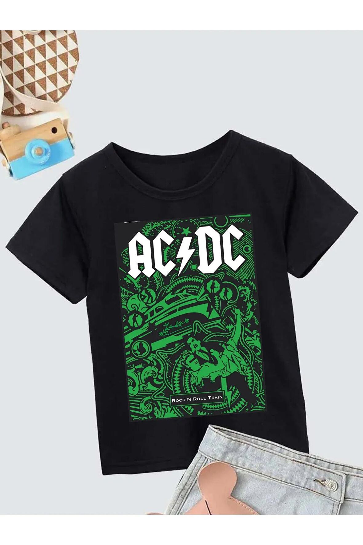 Ünisex Rahat Kalıp Pamuklu Baskılı Siyah Çocuk T-shirt