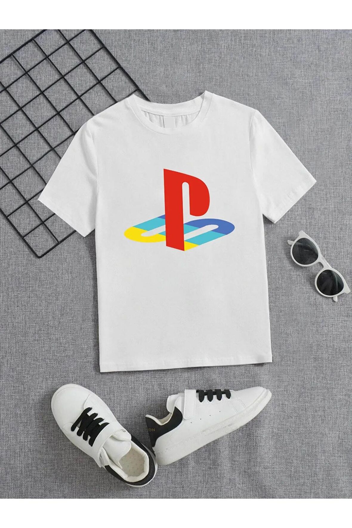 Ünisex Rahat Kalıp Pamuklu Baskılı Beyaz Çocuk T-shirt