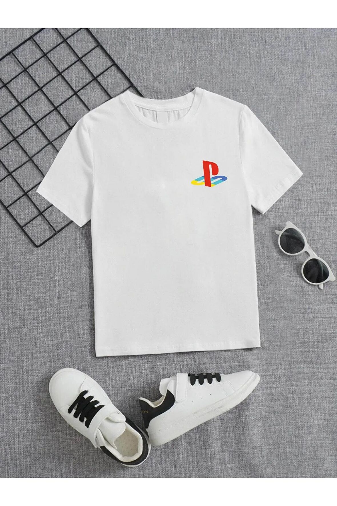 Ünisex Rahat Kalıp Pamuklu Baskılı Beyaz Çocuk T-shirt