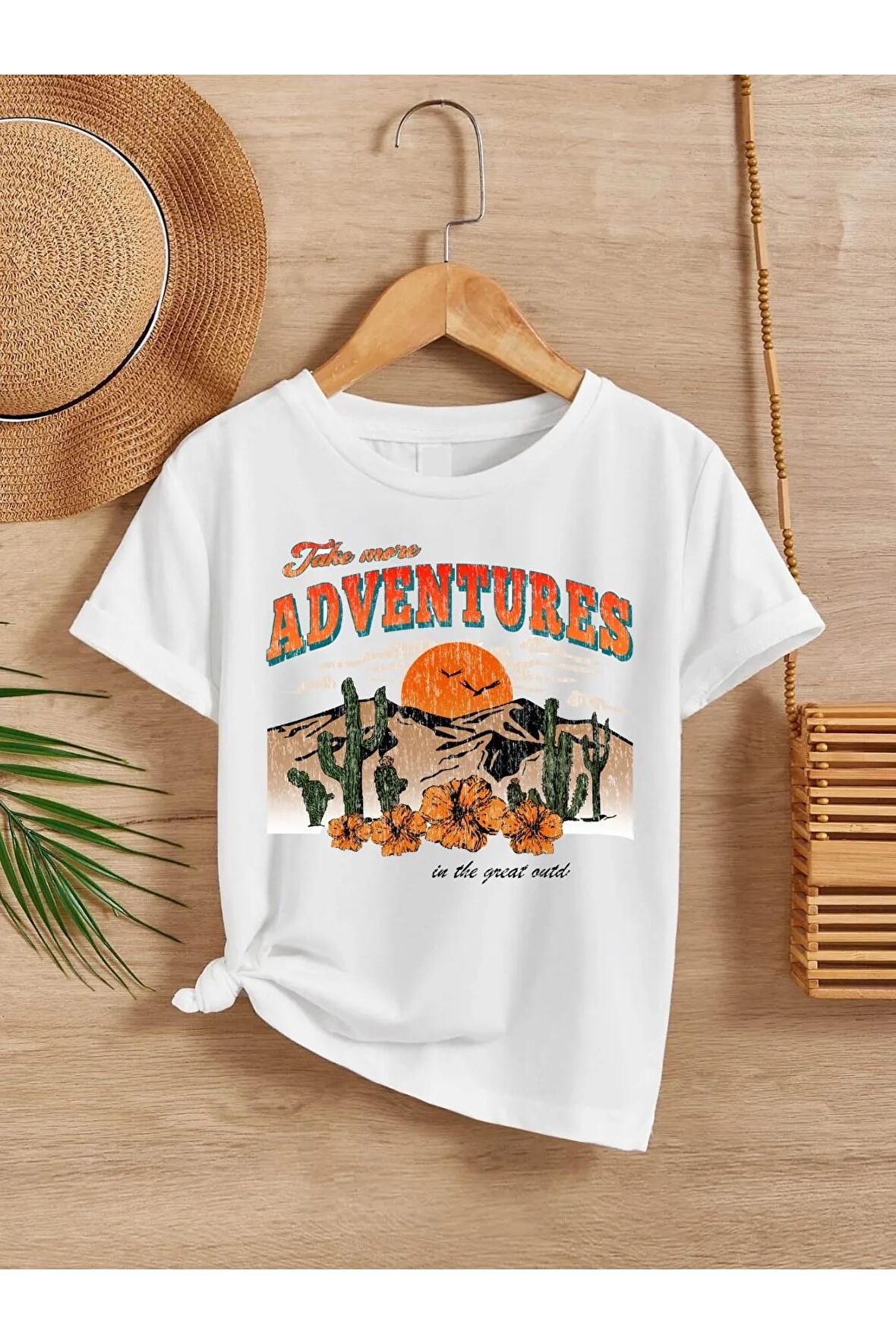 Ünisex Rahat Kalıp Pamuklu Baskılı Beyaz Çocuk T-shirt