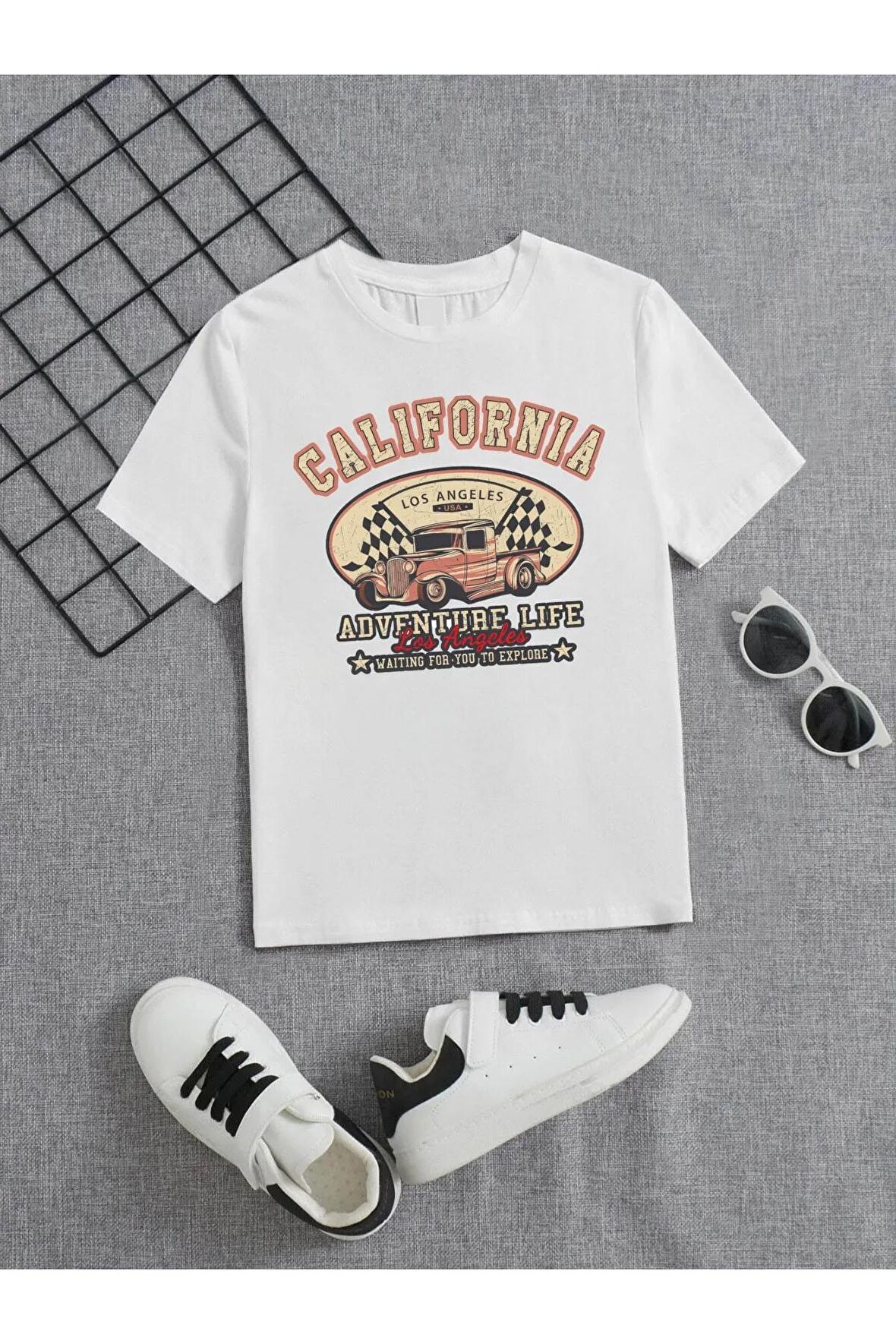 Ünisex Rahat Kalıp Pamuklu Baskılı Beyaz Çocuk T-shirt