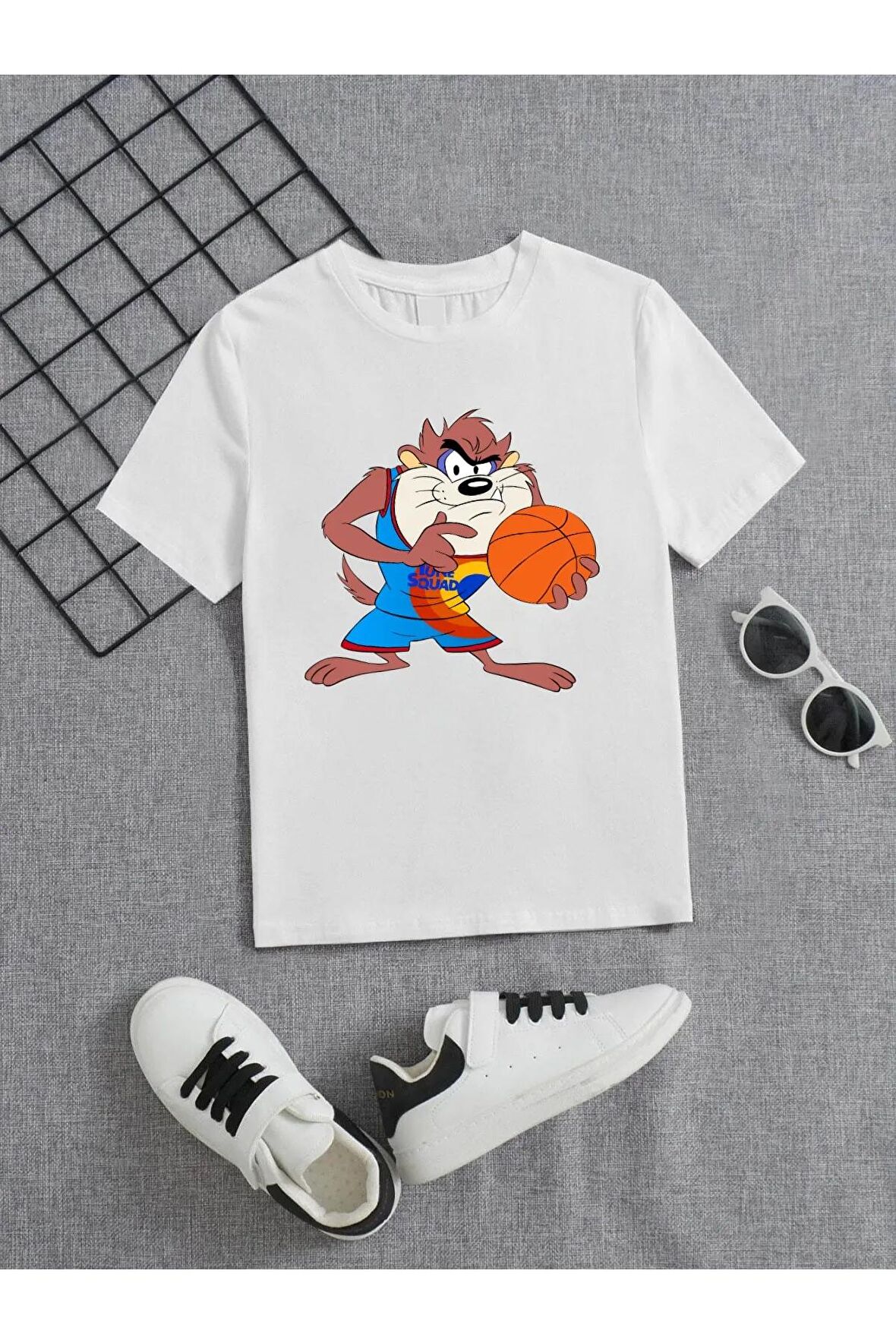 Ünisex Rahat Kalıp Pamuklu Baskılı Beyaz Çocuk T-shirt